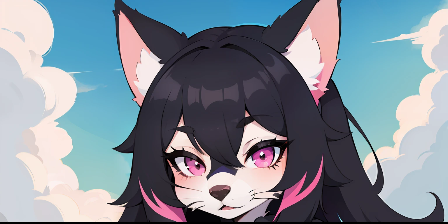 Furry girl anthro, anthro, furry, girl, black with the right side of the hair pink