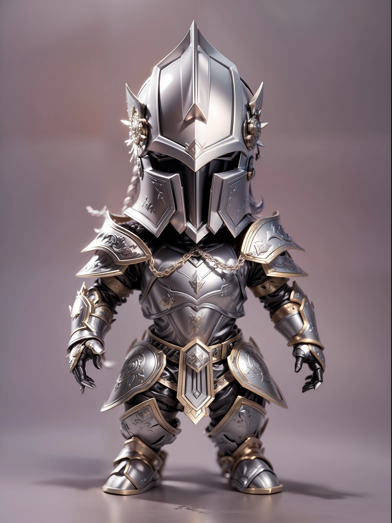 (Blind box toy style:1.2), (Full body shot) , (1 metal Barbarian)((solo)) Metal armor,Metal opaque helmet, Baroque style, dreamy glow, Clean background,black and silver style,(circular base) ( Global illumination, Ray traching, hdr, unreal render,reasonable design, high detal, Masterpiece, Best quality, hyper HD, Cinematic lighting)