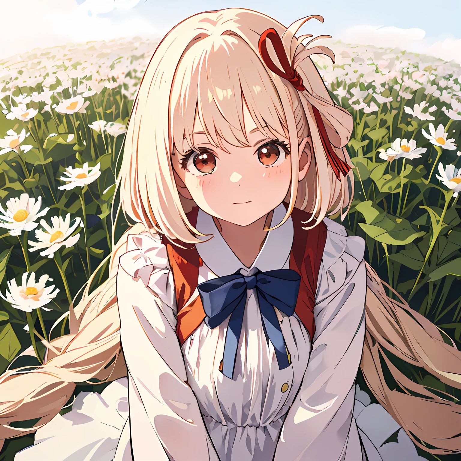 MASTERPIECE，The best quality，One has long light-colored hair，Girl in soft clothes，Looking at the girl in the dandelion flower field with no future