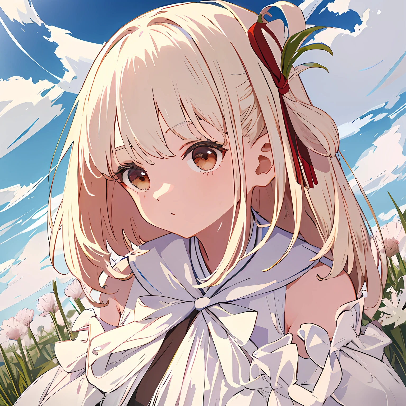 MASTERPIECE,The best quality,One has long light-colored hair,Girl in soft clothes,Looking at the girl in the dandelion flower field with no future