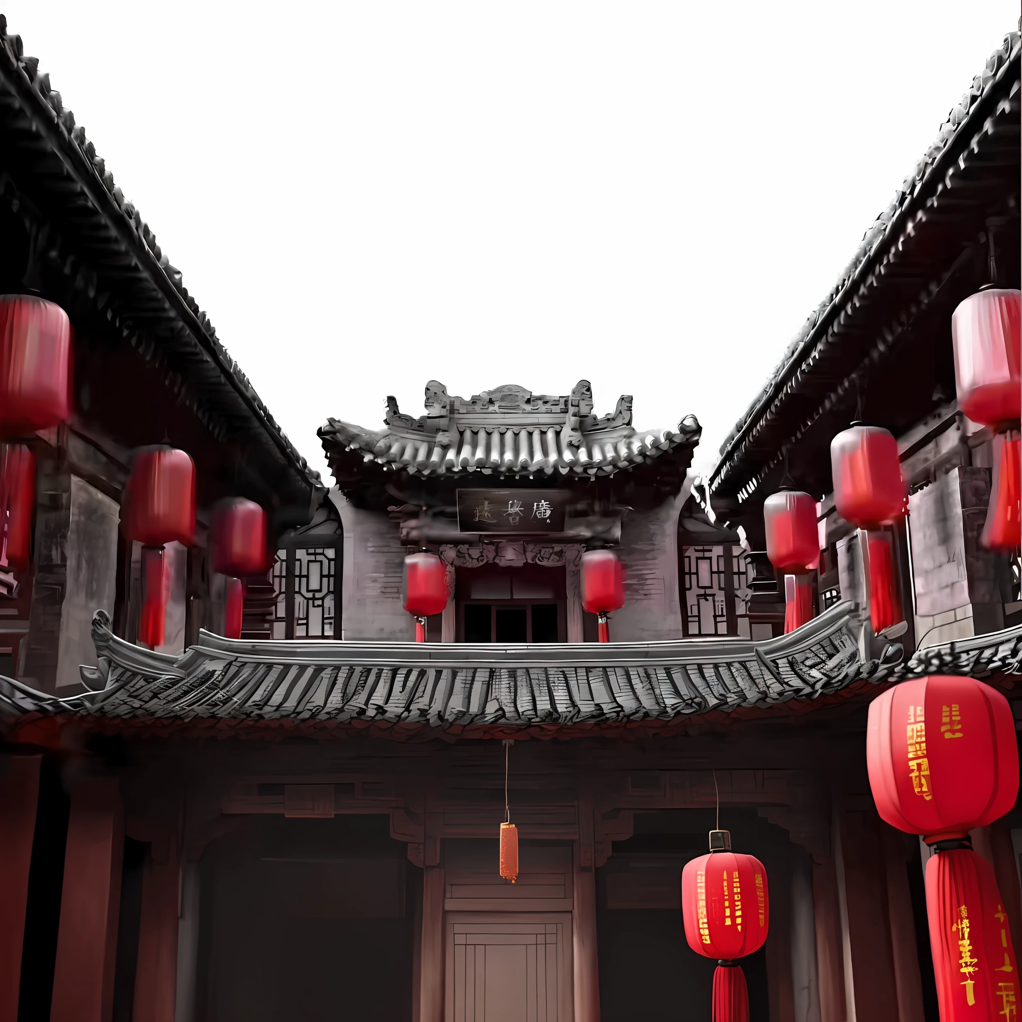 Many red lanterns hang from the ceiling of the building, Chinese architecture, Ancient Chinese architecture, Chinese style, Chinese style buildings, Chinese palaces, Chinese tradition, cyberpunk chinese ancient castle, 480p, 4 8 0 p, Tang Dynasty Palace, inspired by Wang Yi, style of guo hua, with ancient chinese aesthetic, inspired by Gong Xian, video still