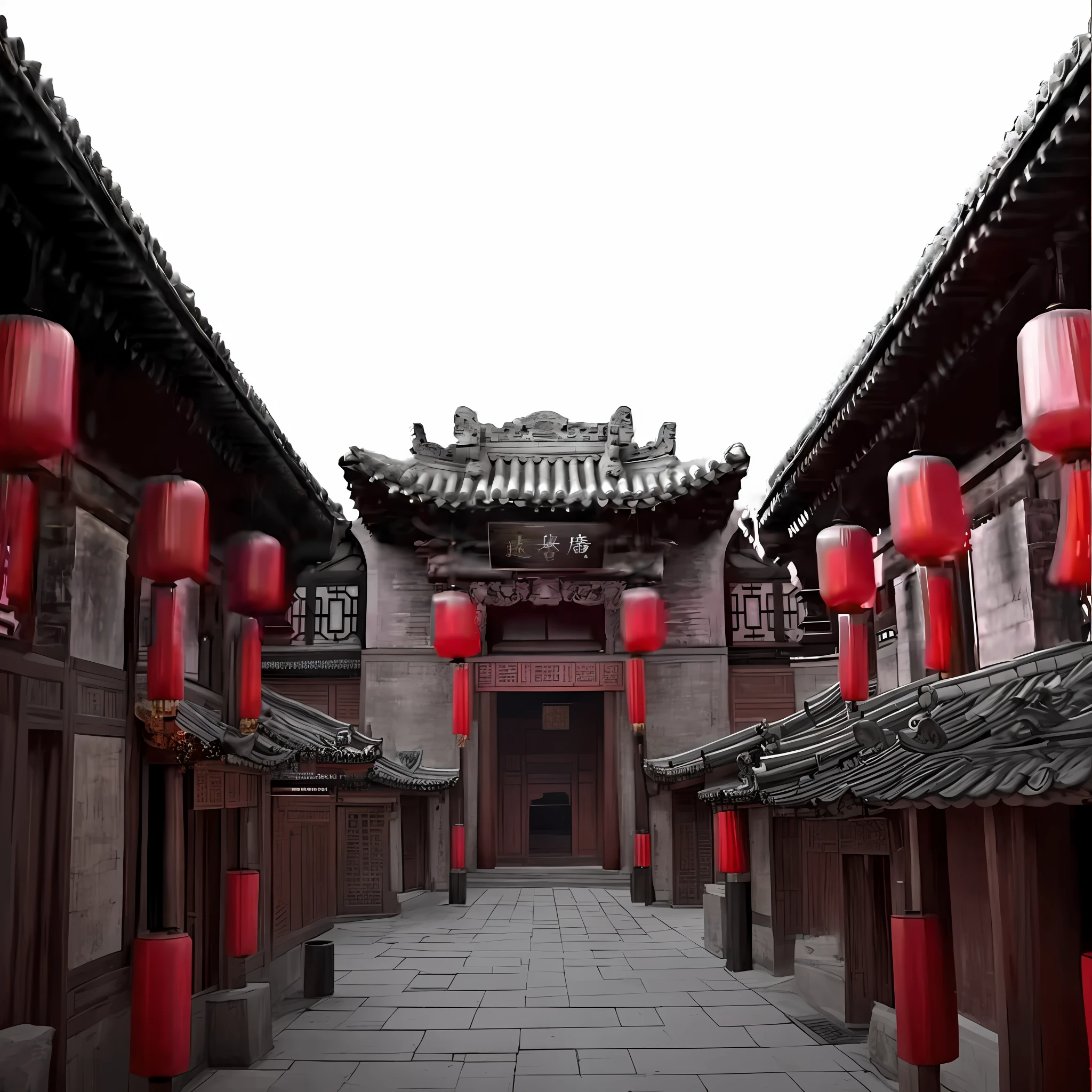 Many red lanterns hang from the ceiling of the building, Chinese architecture, Ancient Chinese architecture, Chinese style, Chinese style buildings, Chinese palaces, Chinese tradition, cyberpunk chinese ancient castle, 480p, 4 8 0 p, Tang Dynasty Palace, inspired by Wang Yi, style of guo hua, with ancient chinese aesthetic, inspired by Gong Xian, video still