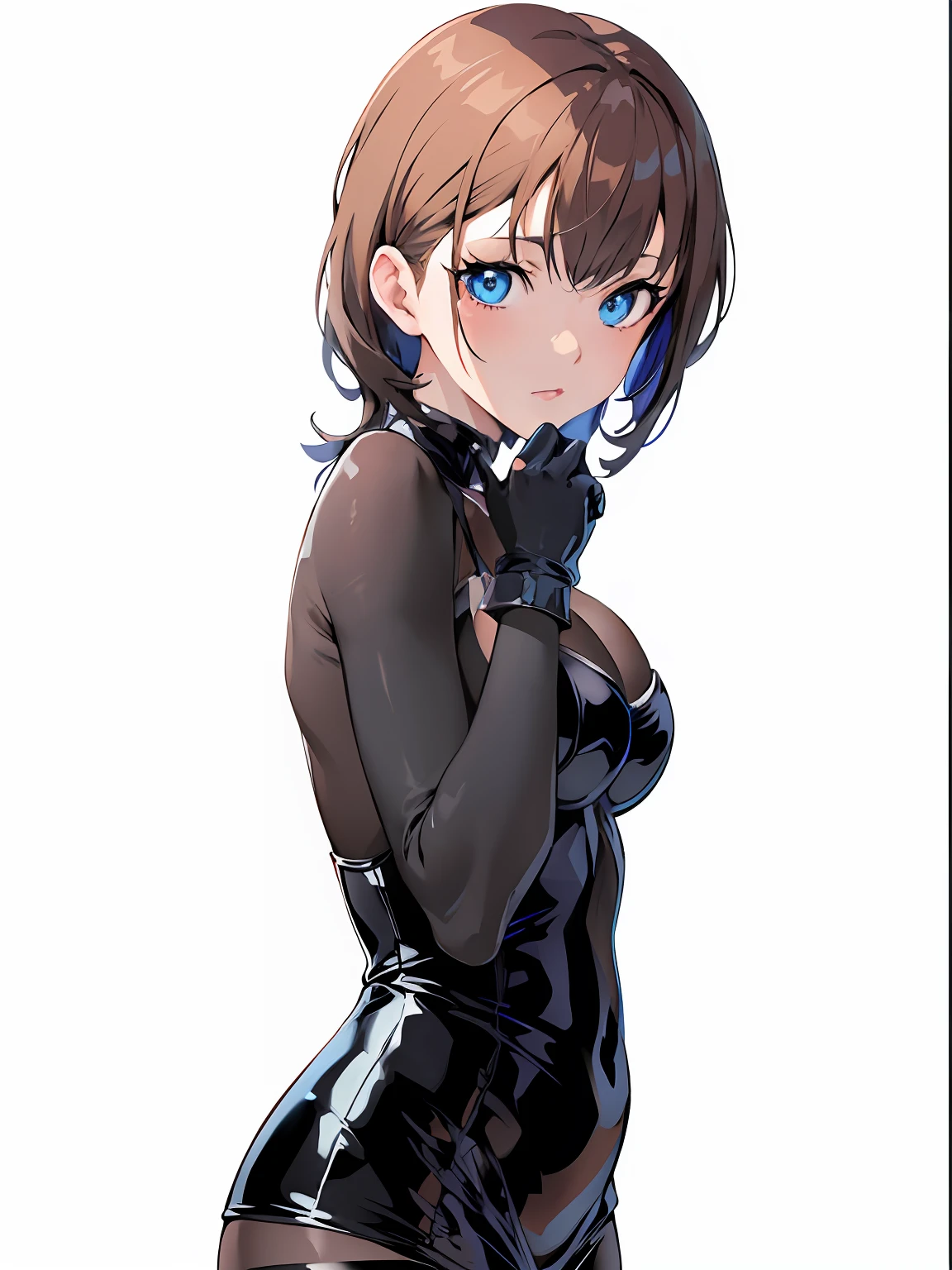 Blue eyes、Anime girl in latex costume with gloves and gloves, Persona 5 Art Style wlop, anime girl wearing a black dress, Female protagonist 👀 :8, Seductive Anime Girl, (Anime Girl), Smooth Anime CG Art, charming anime girls, anime moe art style, made with anime painter studio, a female anime character, Cute anime girl, painted in anime painter studio, an anime girl