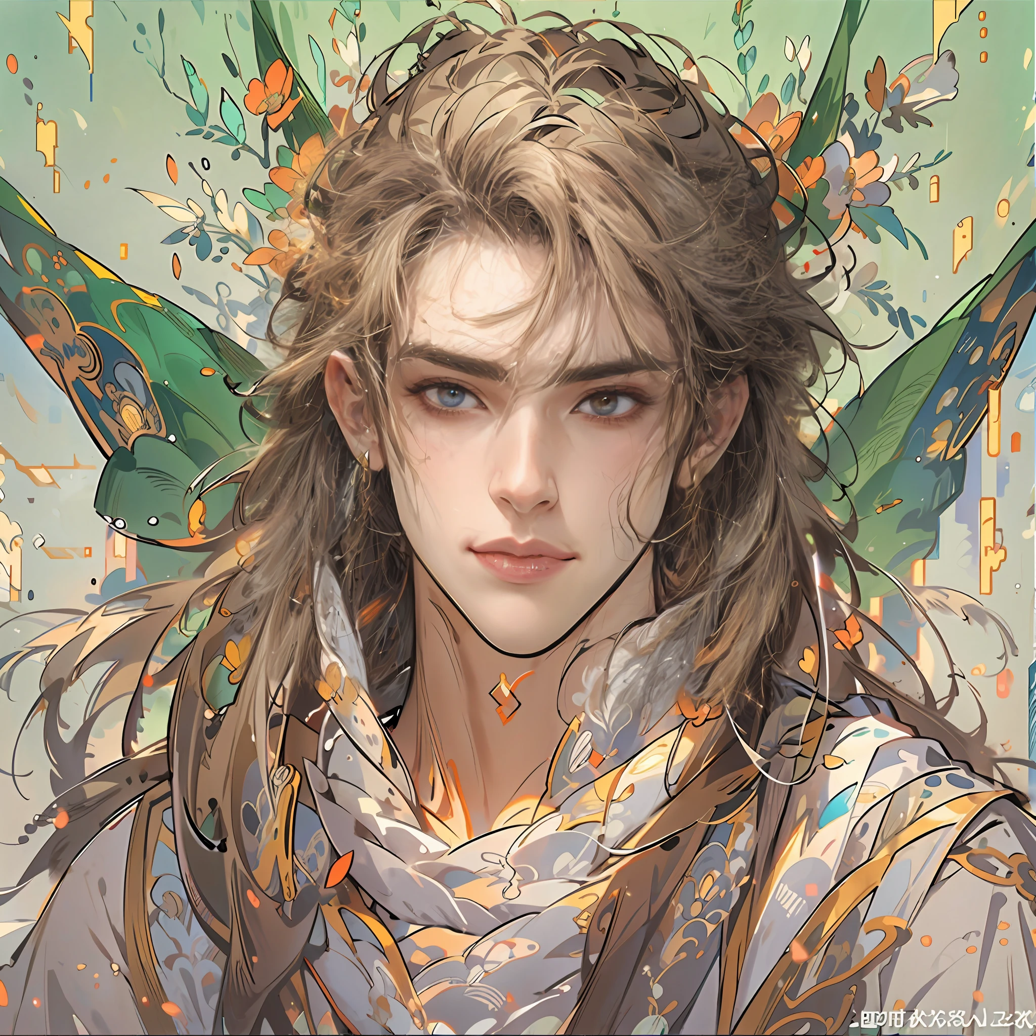 1boy ，Ancient fairy costumes，with brown eye ，Long flowing hair，cool guy，Clean face，Cool，Cold，Semi-realistic,Meticulous facial features,Wearing exquisite fairy costumes,NSFW,tmasterpiece,Need,super-fine,best qualtiy，Unreal 5，rendering by octane