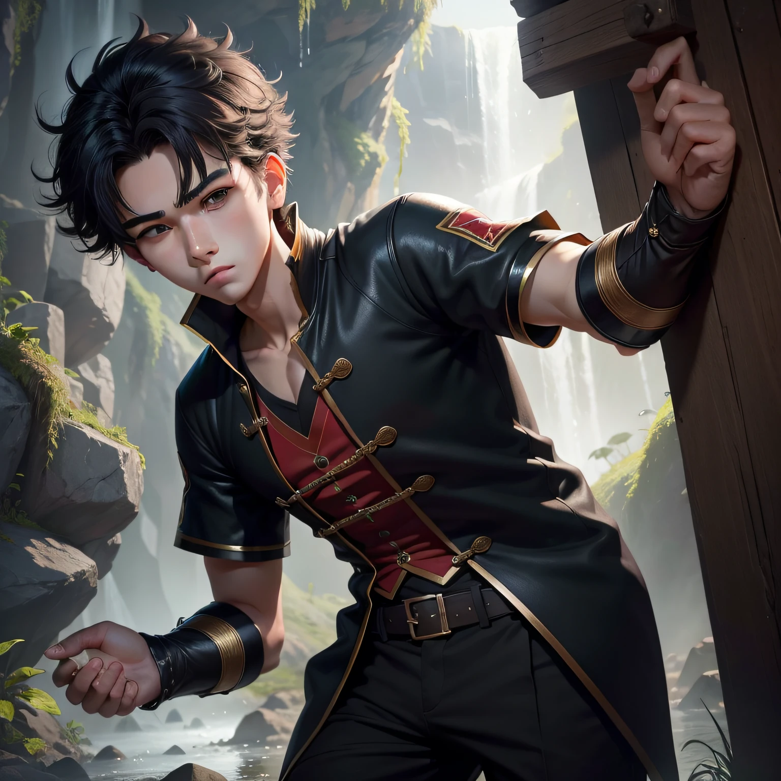 The animations are rich in detail,This is a high-quality 8K masterpiece。18-year-old boy,Short black hair,Short stature,Always silent,Love small animals,Use thunder magic