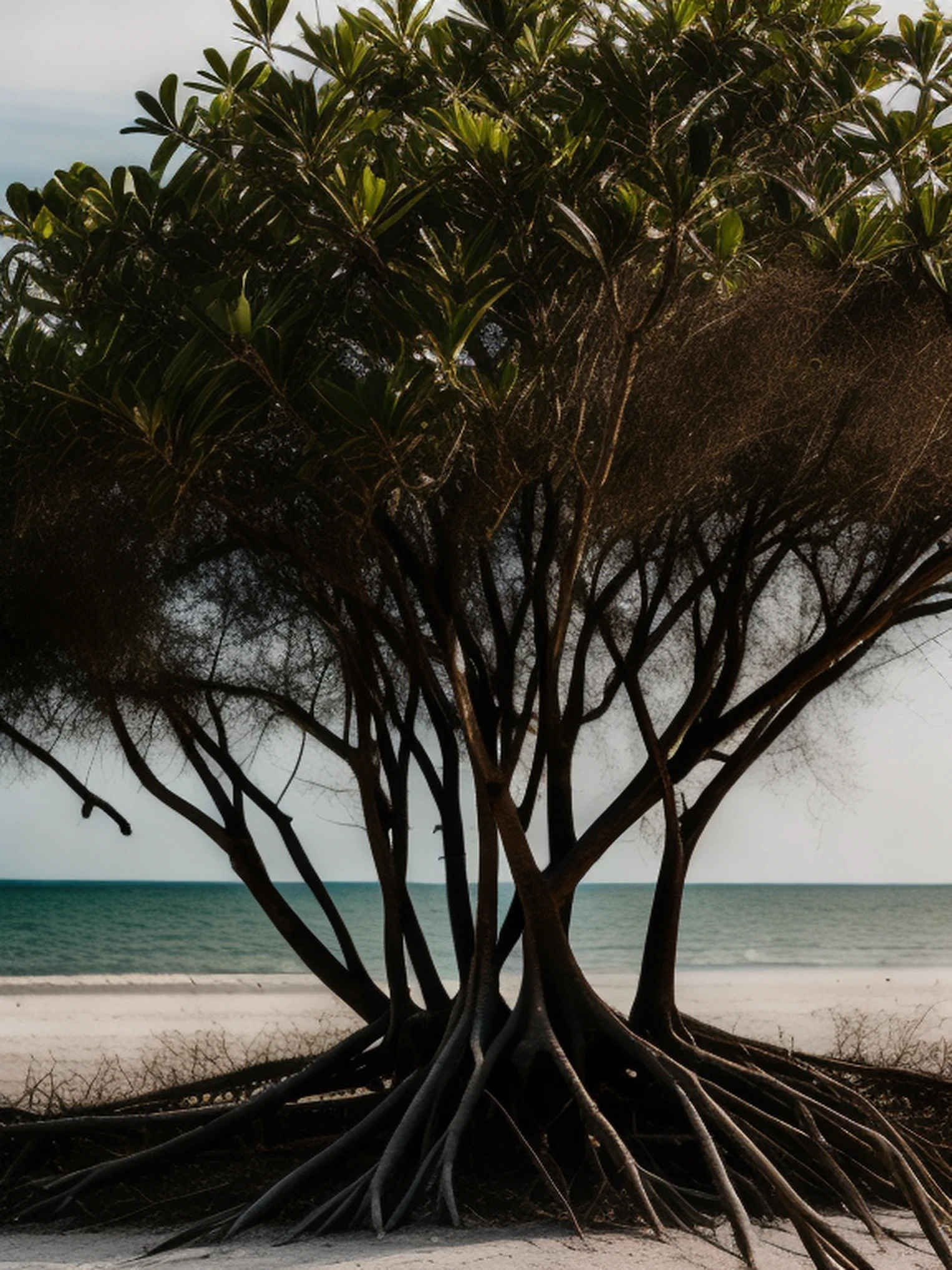 mid shot of mangrove trees at the beach
