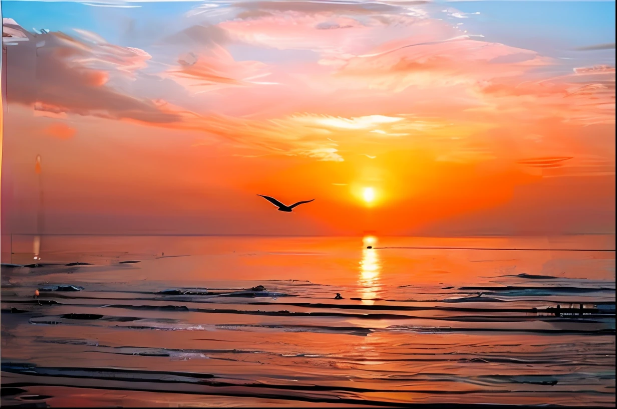 Ocean sunset，A bird flies in the sky, beautiful sunrise, The most beautiful sunset, nice sunset, Morning sunrise, Sunrise, beautiful morning, Beautiful sunset, and the sun was shining brightly, flying through sunset, very beautiful photograph of, At sunrise, at a beautiful sunset, Beautiful photo, it is sunset, sun rising, Early morning sunrise, flying over the ocean, sunset sunrise