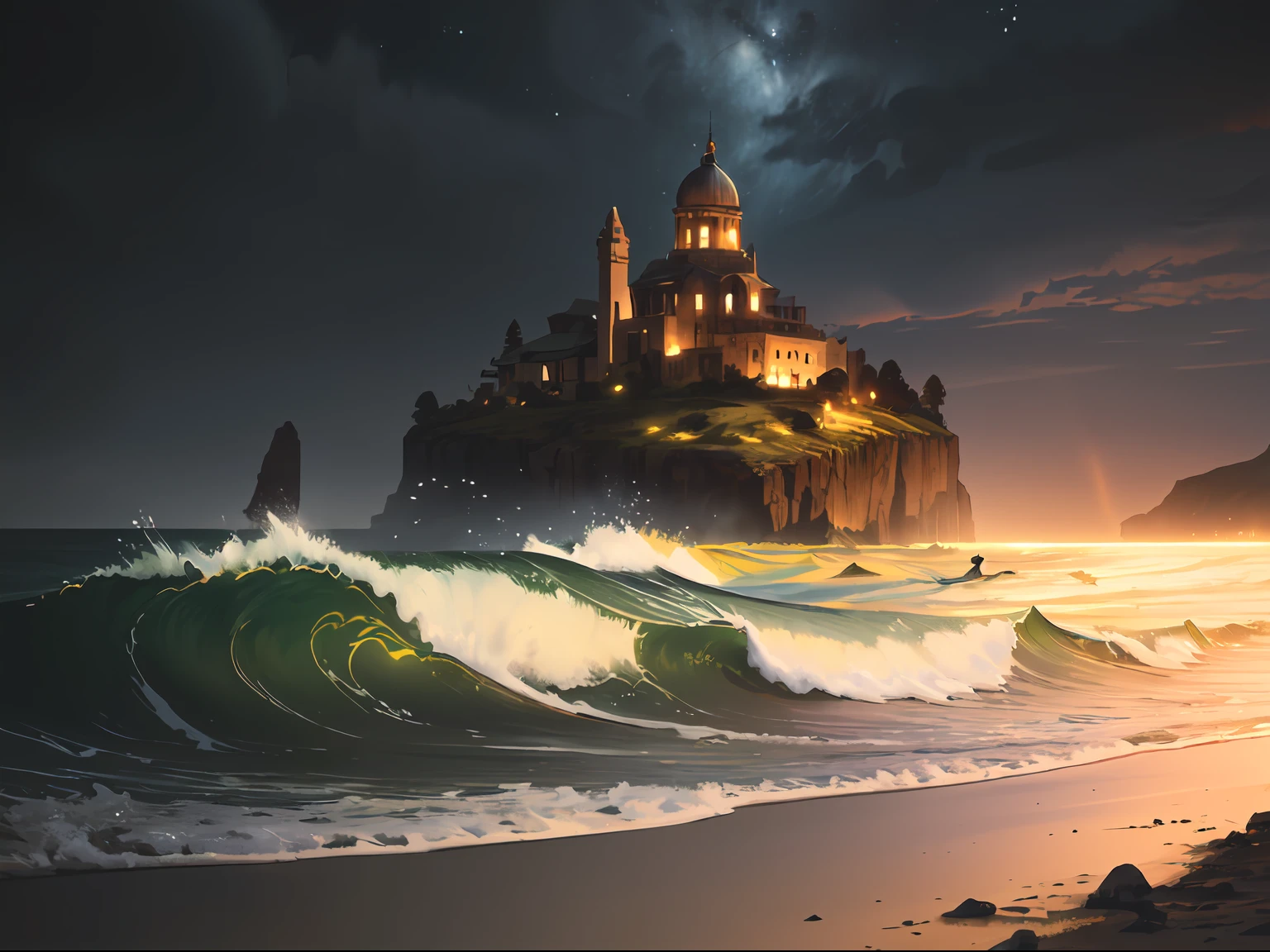 ”Beside a pumice isle in Baiae's bay,
And saw in sleep old palaces and towers
Quivering within the wave's intenser day,
All overgrown with azure moss and flowers”
Ode to the West Wind. ruins, stary night, milky way, RPG, fantasy world, adventurous, (cinematic, 8K, masterpiece, glorious background, dynamic lighting, zoom out, extremely ultra high detail, mesmerizing landscape views)