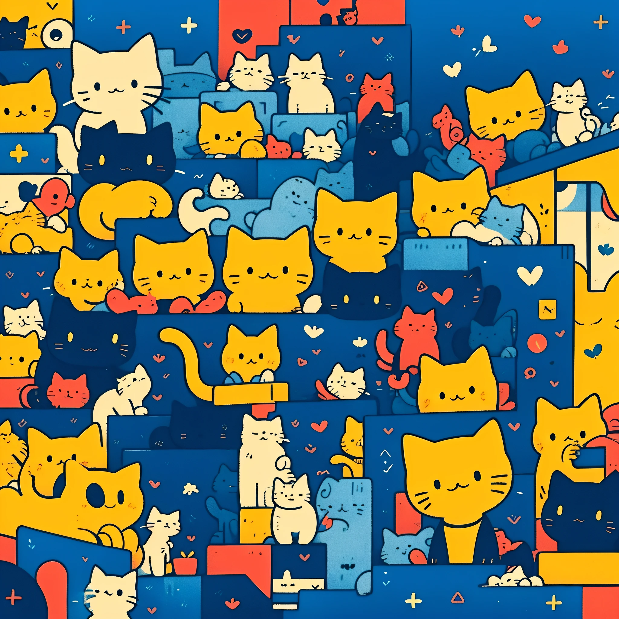 Masterpiece,Best Quality,1Girl,Cats,Long sleeves,multicolored background,