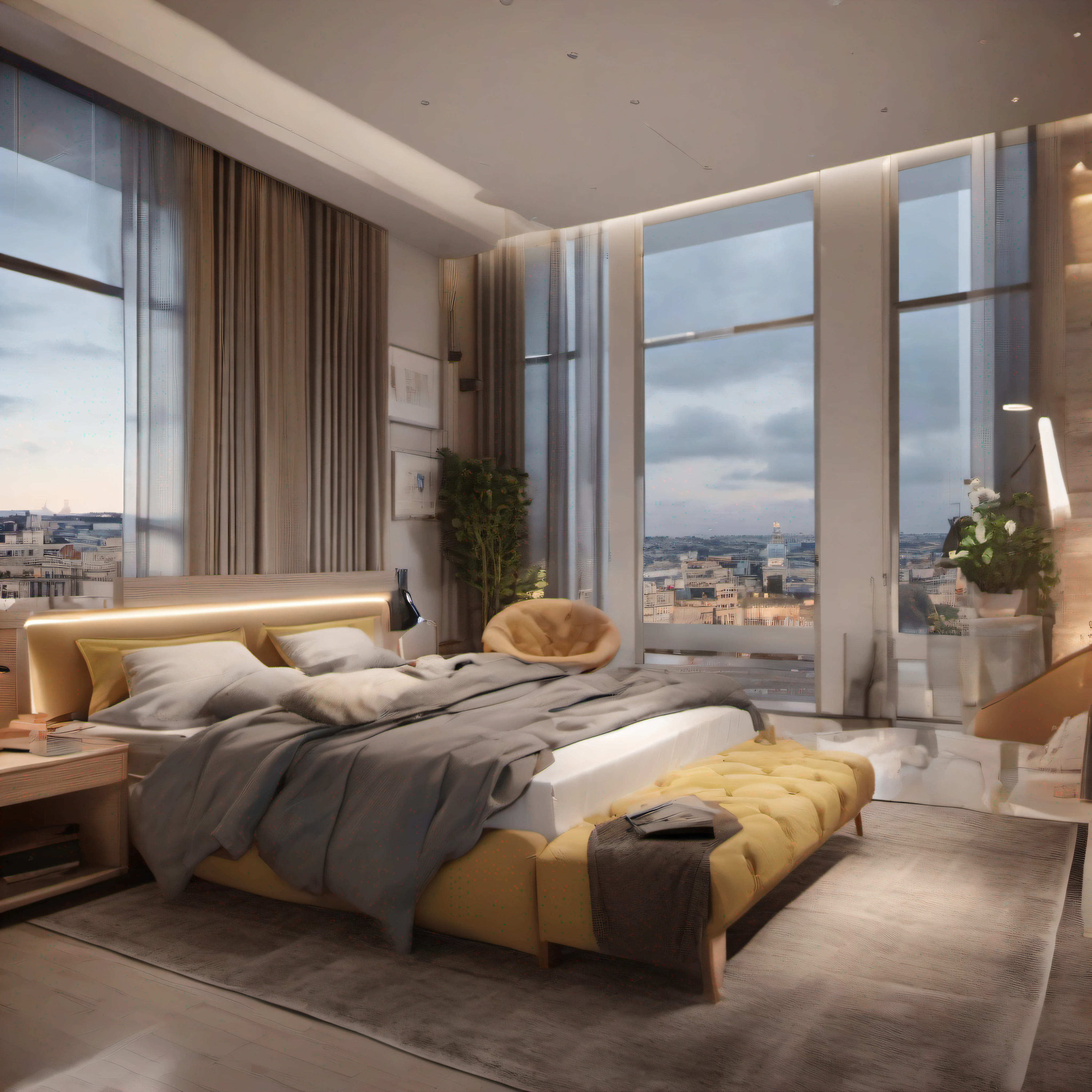 modern style bedroom, photorealistic, 8k