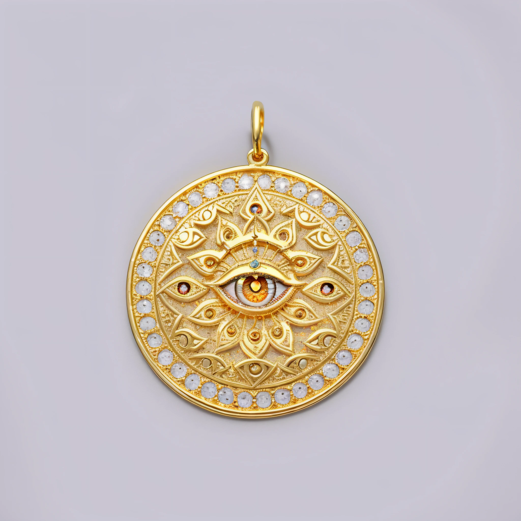 Close-up of the evil eye, gilded with gold, pendant, Hamsa hands, close up shot of an amulet, 3 6 0 p, gold gilded circle halo, 4 8 0 p, 480p, 2 0 2 0, 2020, gold ornate jewely, india tika third eye, India's third eye Tika