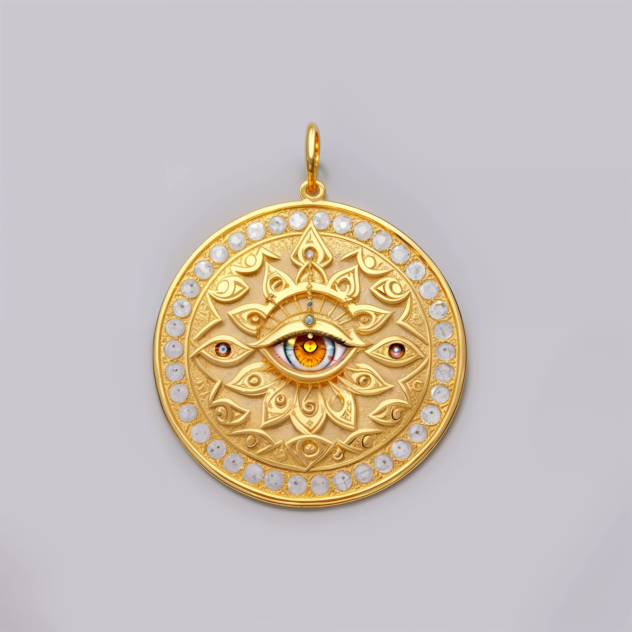 Close-up of the evil eye, gilded with gold, pendant, Hamsa hands, close up shot of an amulet, 3 6 0 p, gold gilded circle halo, 4 8 0 p, 480p, 2 0 2 0, 2020, gold ornate jewely, india tika third eye, India's third eye Tika