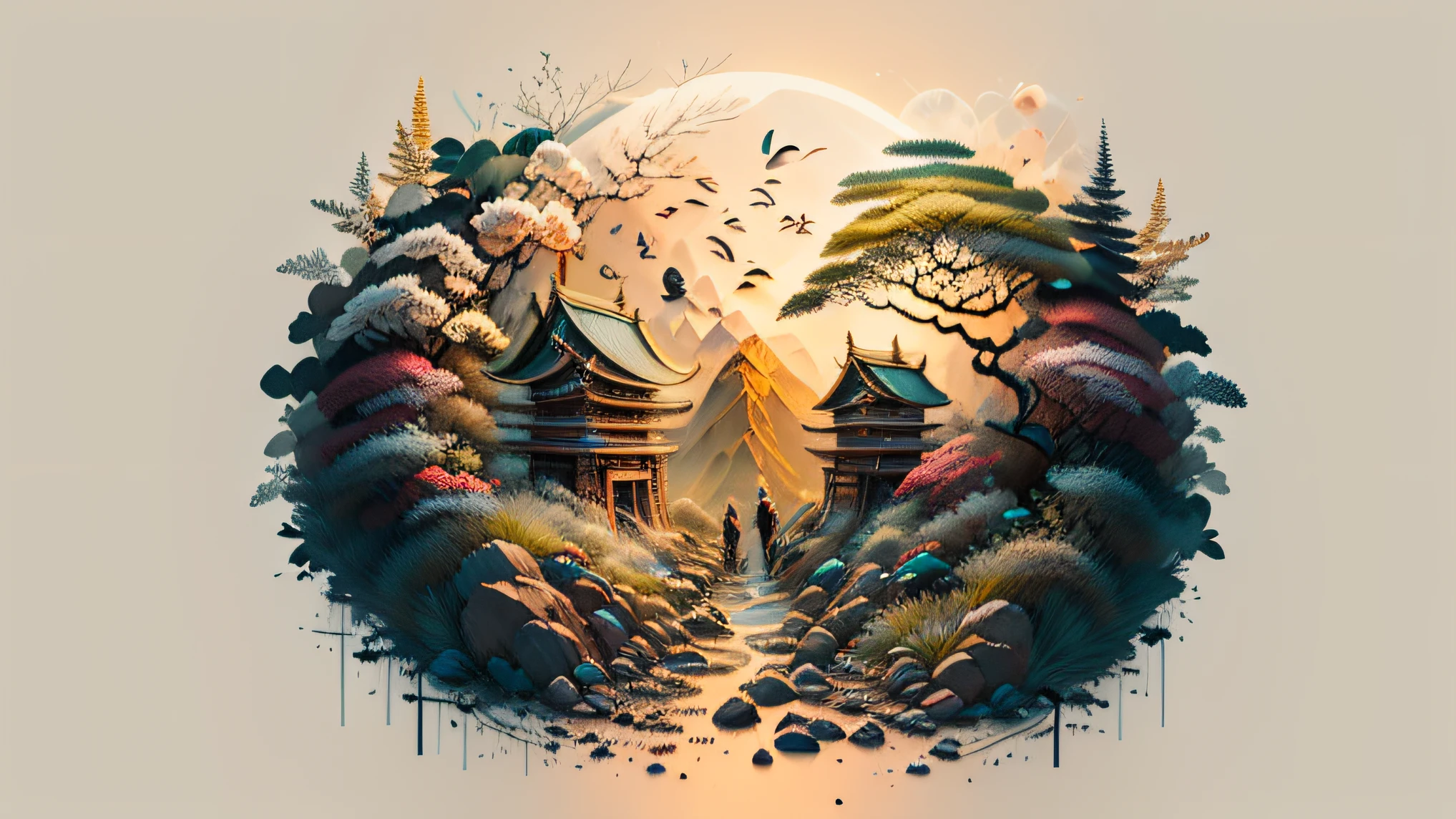 Absurd, high resolution, ultra-detailed, (1 girl:1.3), broken, design a beautiful temple scene, intricate architecture, lush gardens, and a sense of peace and spirituality. Broken, creating an image of a destructive demon with terrifying features, dark powers, and a thirst for chaos and destruction. Broken, designed with a fisheye effect image that captures a wide field of view with a unique curved viewing angle. Break to create rooftop views in urban environments with panoramic cityscapes, dramatic skylines, and a sense of elevation. Break , illustrating the tender moments between parents and children, capturing their bonds, love, and connection. Broken, using pointillism to illustrate images, carefully placed tiny dots of color to create a cohesive and visually stunning whole.