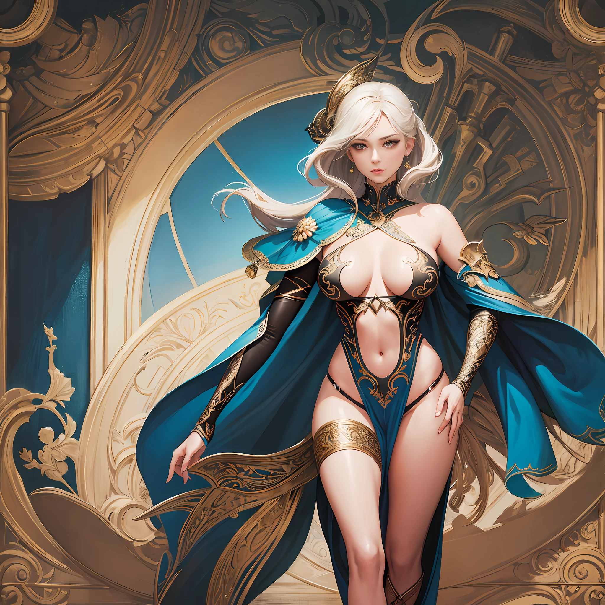 Illustration art, painting art, Whole body movement,Full body like， Sexy woman in sexy clothes, Noble Woman，Extend your hand to the audience with your right hand，Fantasy art, Very cool facial expression, Gorgeous background, Great ?????? art, painting art, Sexy art, Detailed body part details, sideface，facing away from the audience，, Inspired by J.c.Ryan Decker, Epic European and American illustrations, Tall, The whole body is evenly sexy