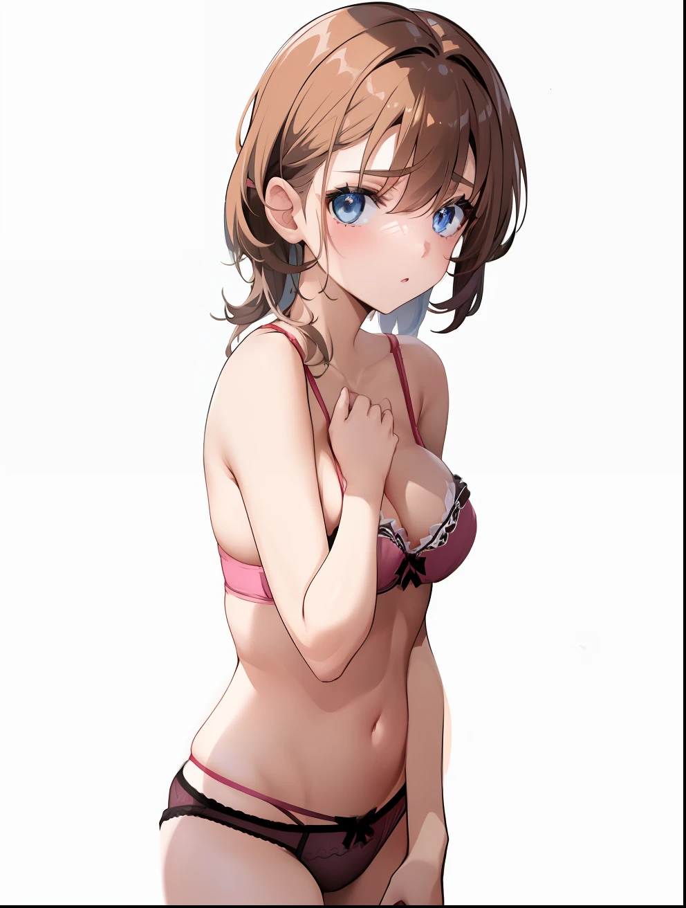 Sexy underwear figure、Light pink bra and panties、Breasts are big、cleavage of the breast、Navel Ejection