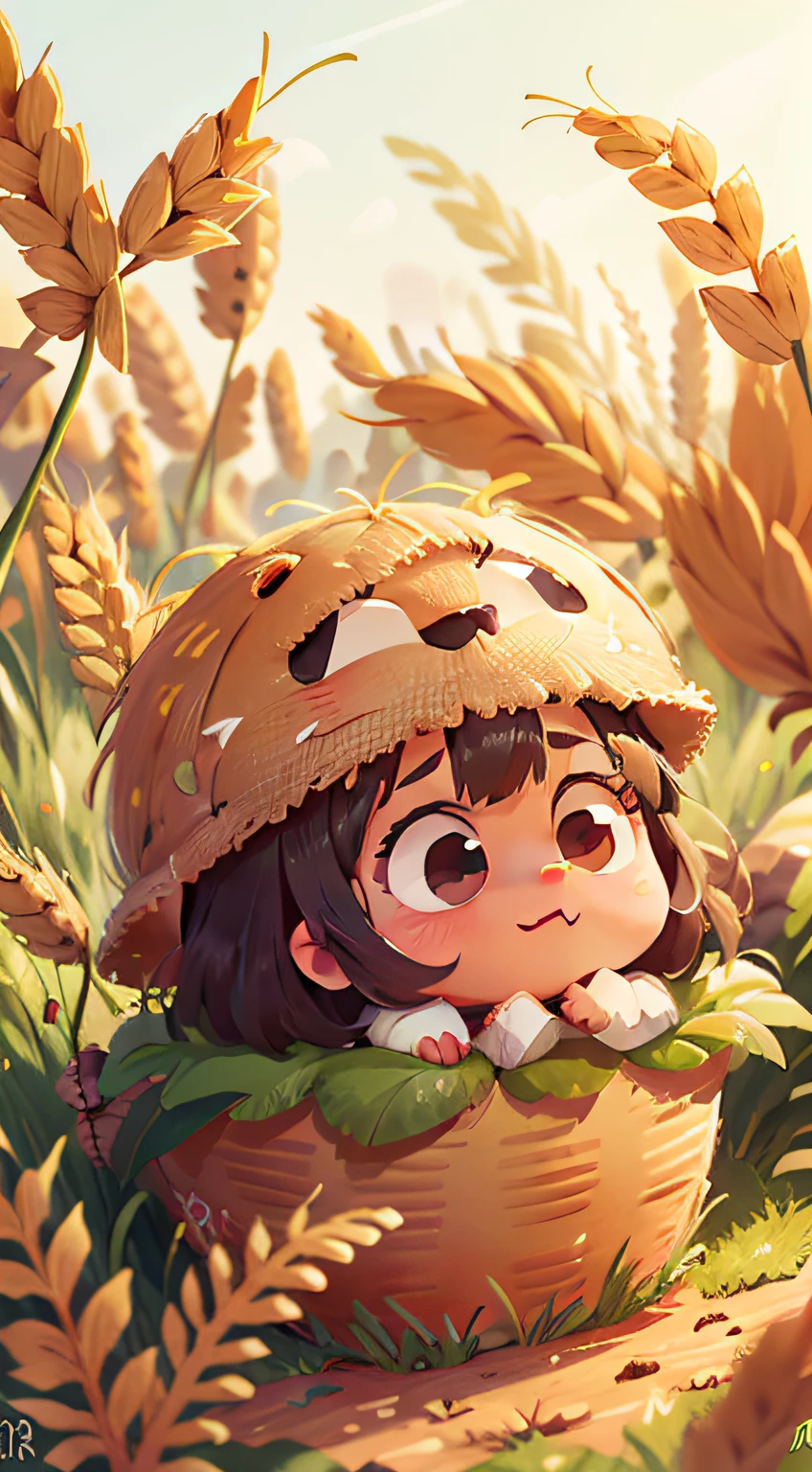 Wheat fields for autumn harvest，There is golden rice nearby，basket,Rice,Wild goose，cheerfulness，rejoice，Perfect quality，Clear focus（Clutter - home：0.8）， （tmasterpiece：1.2） （realisticlying：1.2） （bokeh） （best qualtiy） （complexdetails） （8K） （detailedeyes） （Sharp focus）