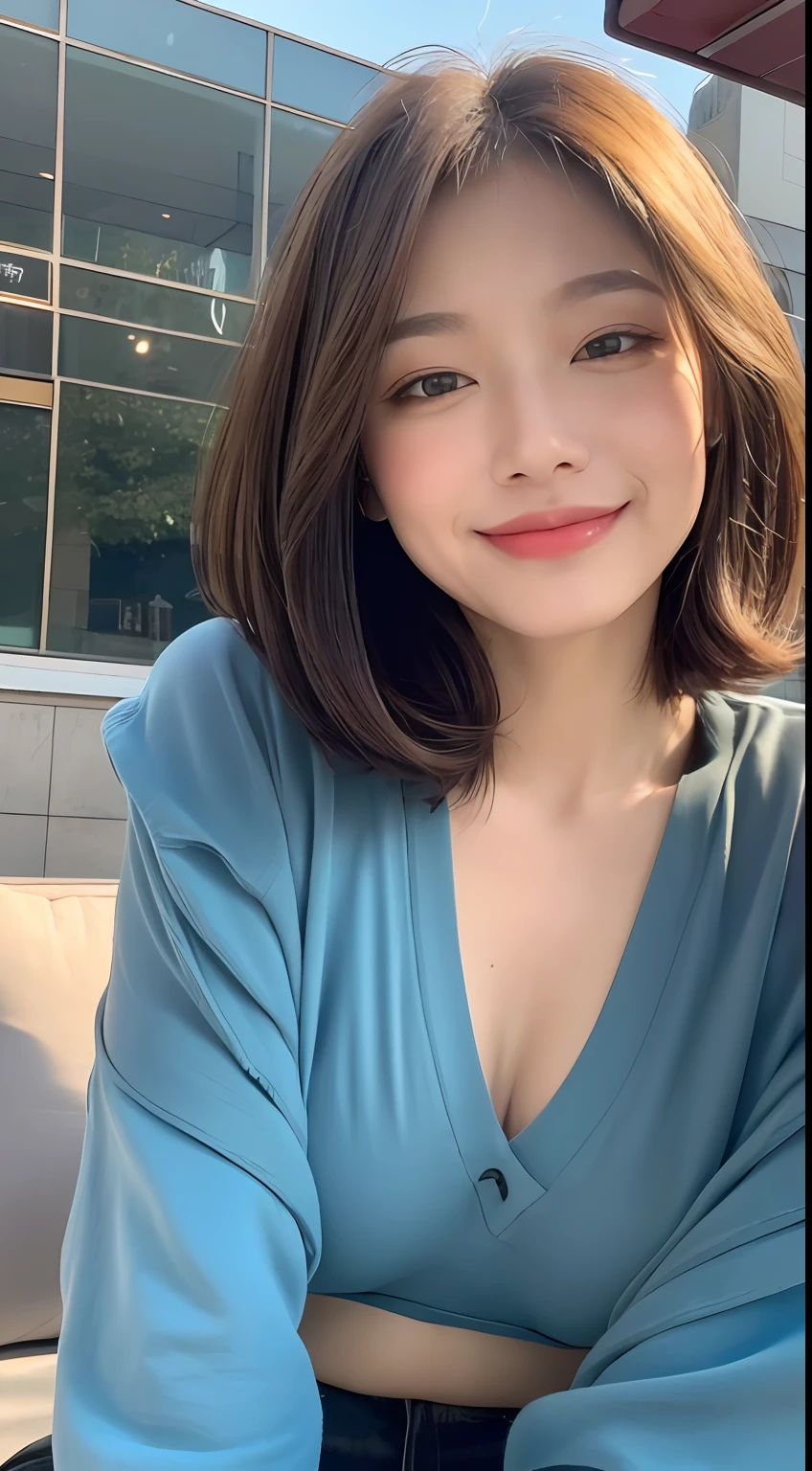 ((Best Quality, 8k, Masterpiece: 1.3)), Focus: 1.2, Perfect Body Beauty: 1.4, Buttocks: 1.2, ((Layered Haircut, Breasts: 1.2)), (Rain, Street: 1.3), Highly detailed face and skin texture, Fine eyes, Double eyelids, Whitened skin, Long hair, (Shut up: 1.3), smile, on the sofa