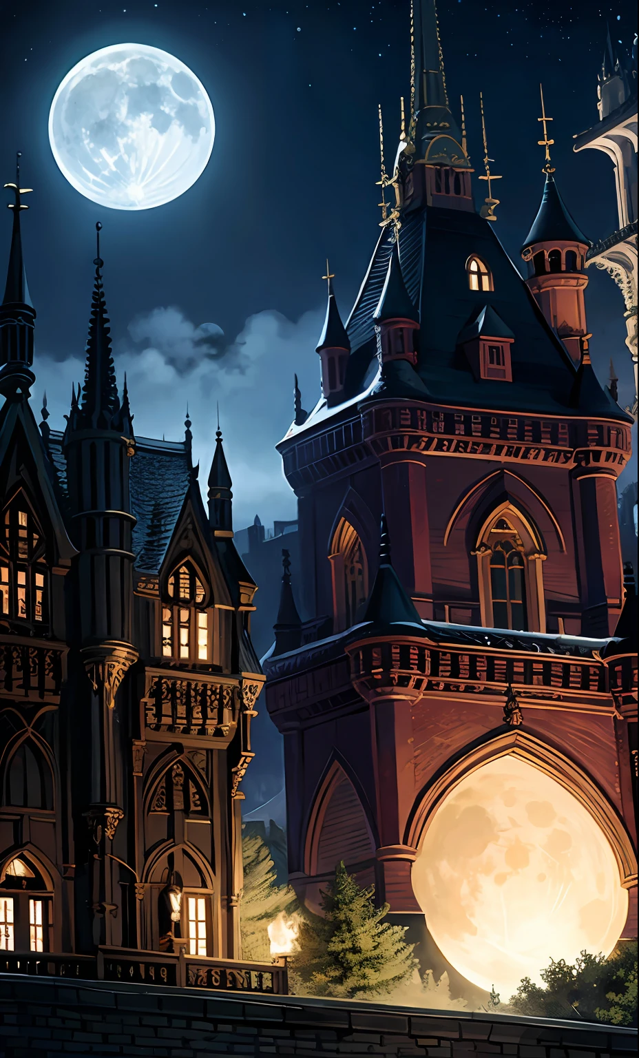 Castlevania Lord of the shadows great Legendary castle with Moon