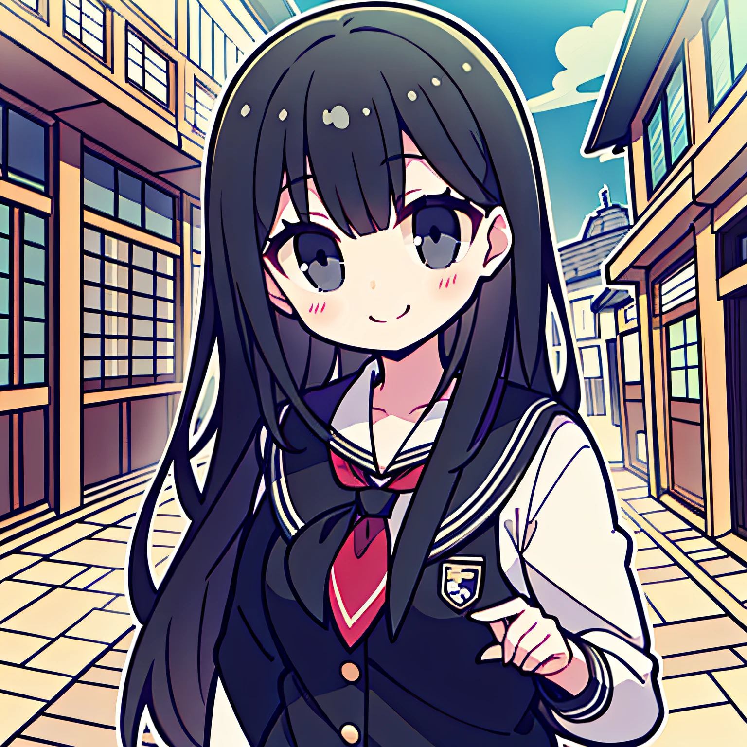 schoolgirls，black color hair，ssmile，Black eyes，long whitr hair。