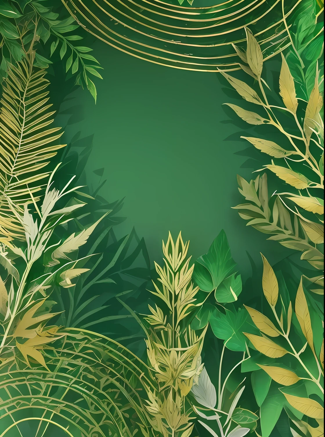 a close up of a green and gold background with leaves, gold and green, botanic foliage, green and gold, green tones and golden charms, wild foliage, verdant gradient, green flora forest, green and gold palette, botanical background, entangled foliage, intricate art deco leaf designs, touch of gold leaf, botanical rainbow backdrop, fronds, green foliage