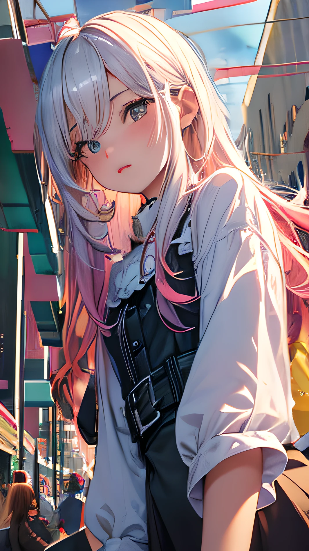 Anime girl walking down the street with pink hair and backpack, nightcore, white haired Cangcang, light novel cover art, Guviz, Girl with white hair, detailed portrait of an anime girl, Anime girl, Kawasi, up of young anime girl, portrait anime girl, lollipop, Anime girl with long hair, Beautiful image, a beautiful anime portrait, Loli, anime figure