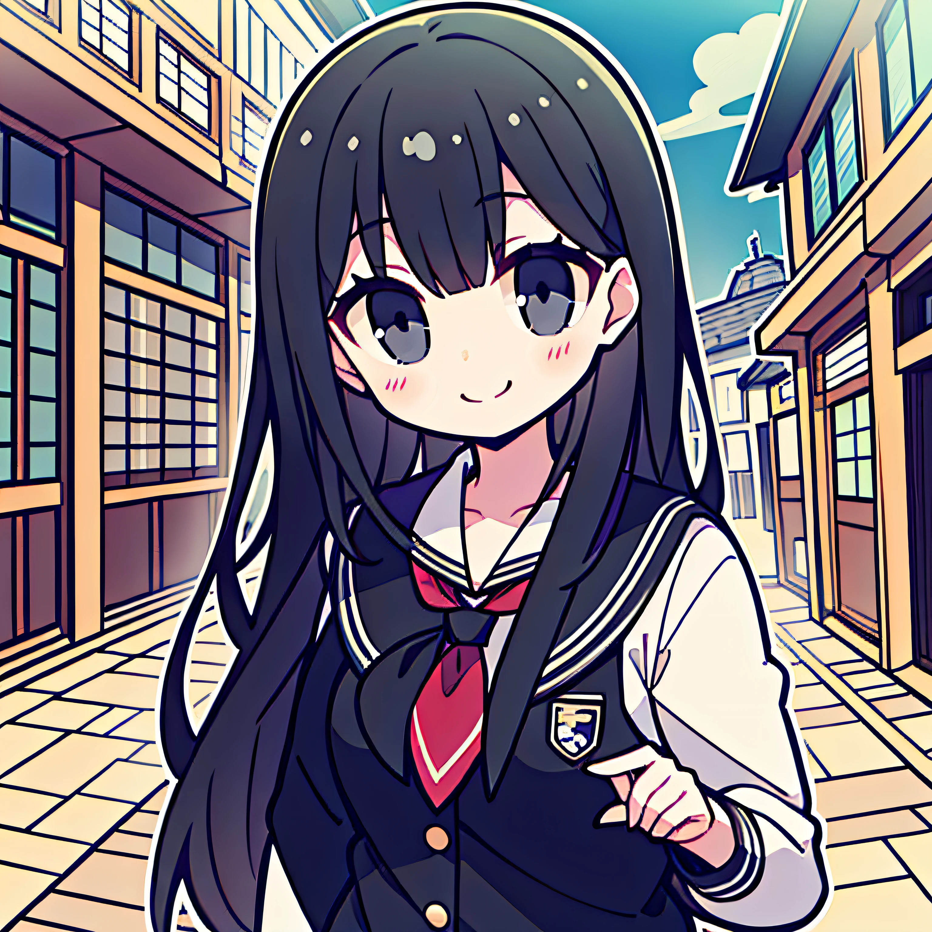 schoolgirls,black color hair,ssmile,Black eyes,long whitr hair。