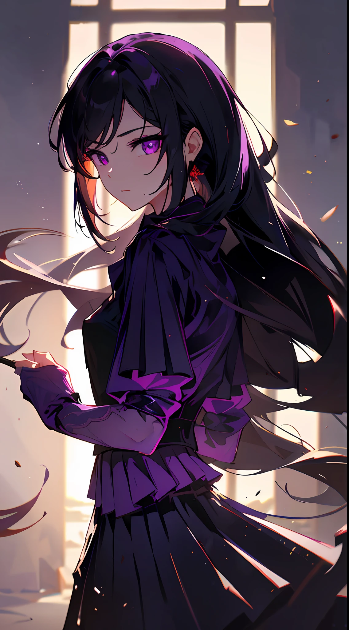 Masterpiece, Best Quality, handsome girl, 25 years, (night time, Backlit, upper-body, Dark background:1.4), (pleated long skirt:1.6), (glowing redish purple eyes,:1.4), rim lighting, ultra realistis, hight resolution, photografic, Film grain, chromatic aberration, Depth of field, sharp-focus, HDR, facelight, dinamic lighting, Cinematic lighting, professional shadow, dark shadow, highest detail, extremely detail, Ultra Detailed, finely detail, Real Skin, hairlong, delicate facial features, Detailed face and eyes, Average Breasts, Sharp pupils, Realistic pupils, 血, dripping from the face