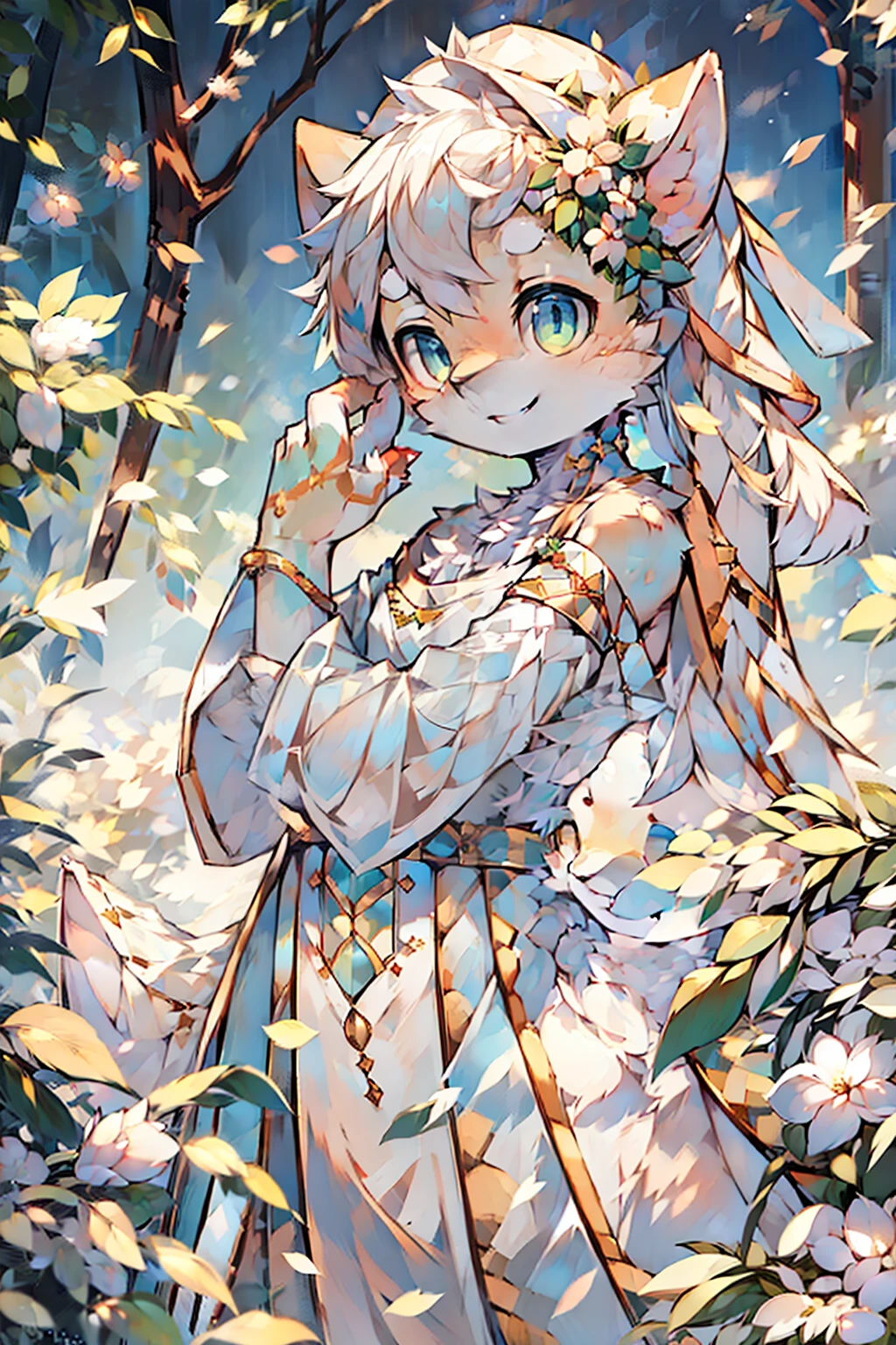 Best quality, masterpiece, ultra high res, (photorealistic:1.4), raw photo, 1girl, white dress, off shoulder, blossom flower field, glowing skin, light smile