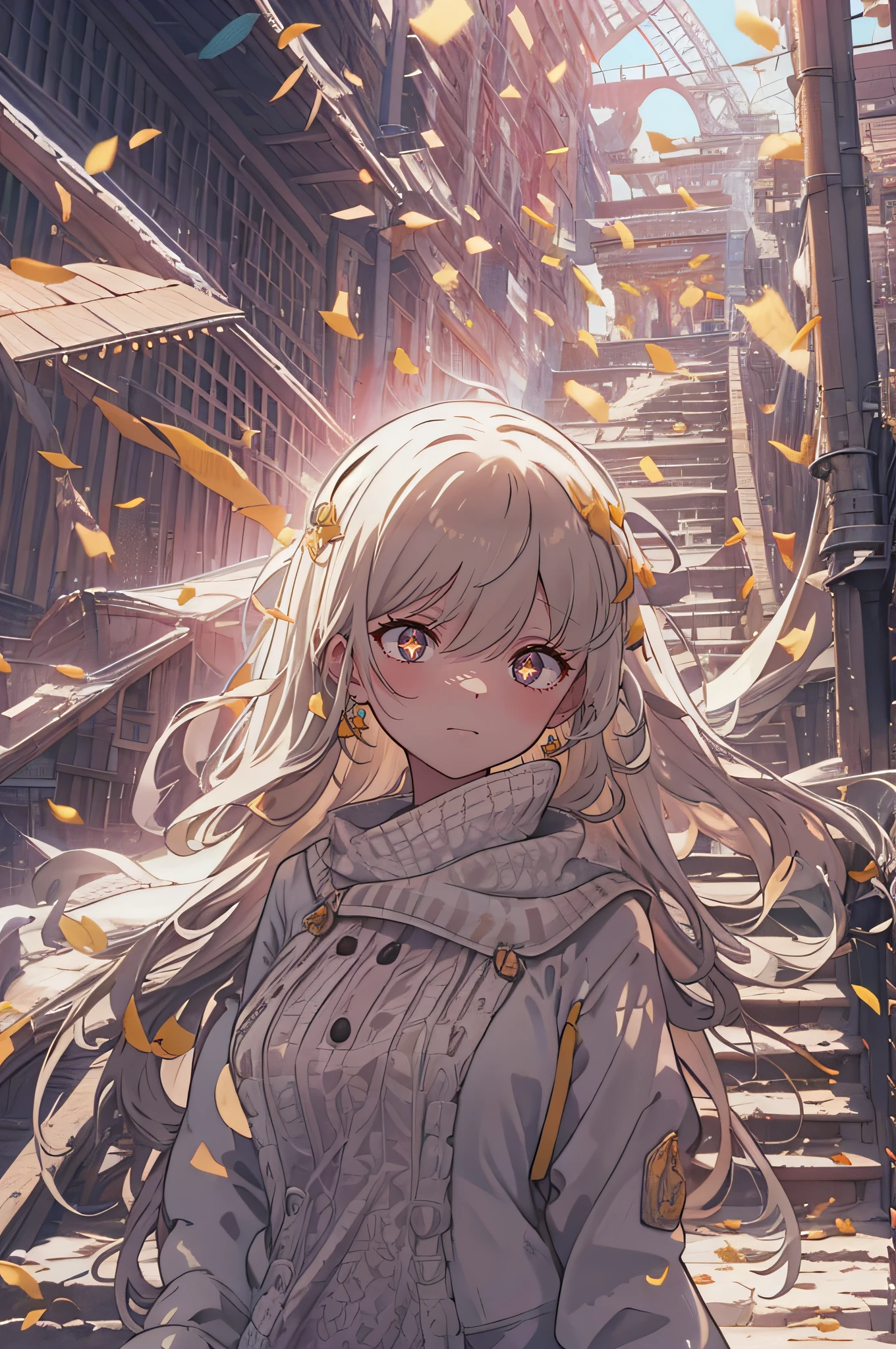 Explosion, Explosion, Explosion, Girl, Aeris, Aeris, fall, Cut through the sky, {{{Masterpiece}}}}, {{Intricate details}}}, {Beautiful detail background}}, {Detail hair}}}}, {Sparkling eyes}}}}, {{Cinematic lighting}}}, {{Sports}}, {{illustration}}, Best quality, Very Fine Detail, Highest resolution, 8K, Jewel-eyes, Super detail, ((Smart Bridge - Posture optimization)), volumettic light, Epic light and shadow effects, CG, Miyazaki style