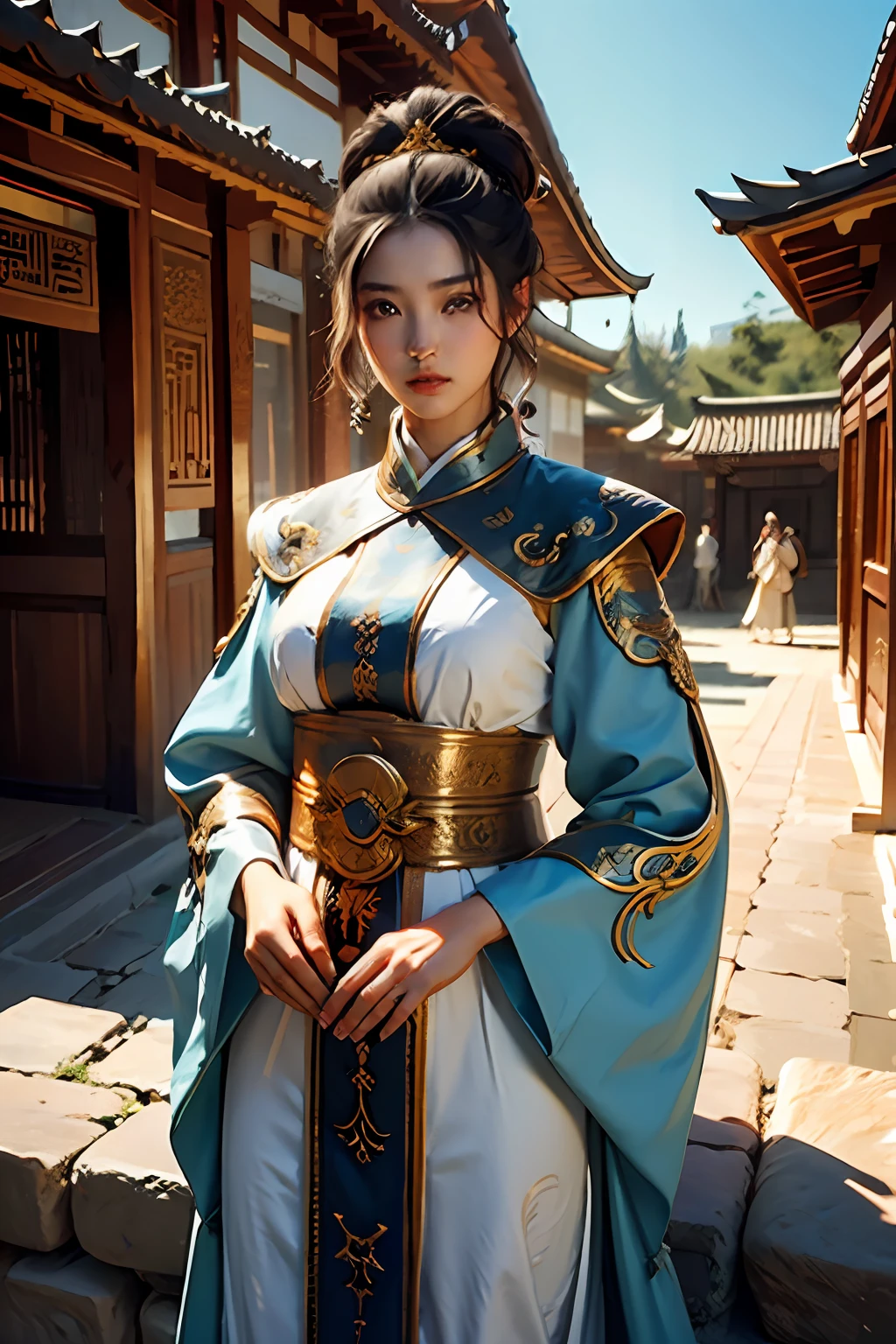 beste-Qualit, master piece, ultra highres, (photoreallistic: 1.4), xiuxian, arme, face detailed,
1fille, portant caftan marocain couvre son corps  , belle fille, corps complet, East Asian architecture, gaine, architecture,