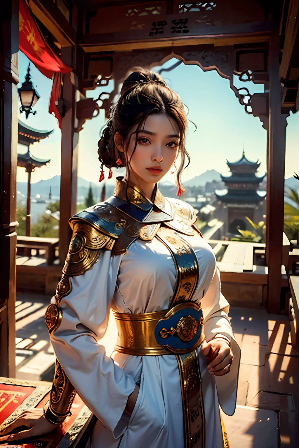 beste-Qualit, master piece, ultra highres, (photoreallistic: 1.4), xiuxian, arme, face detailed,
1fille, portant caftan marocain couvre son corps  , belle fille, corps complet, East Asian architecture, gaine, architecture,