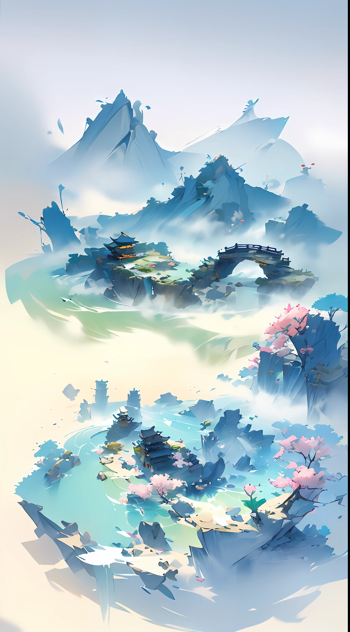 Chinese landscape painting high angle view OC rendering sculpture--s 750