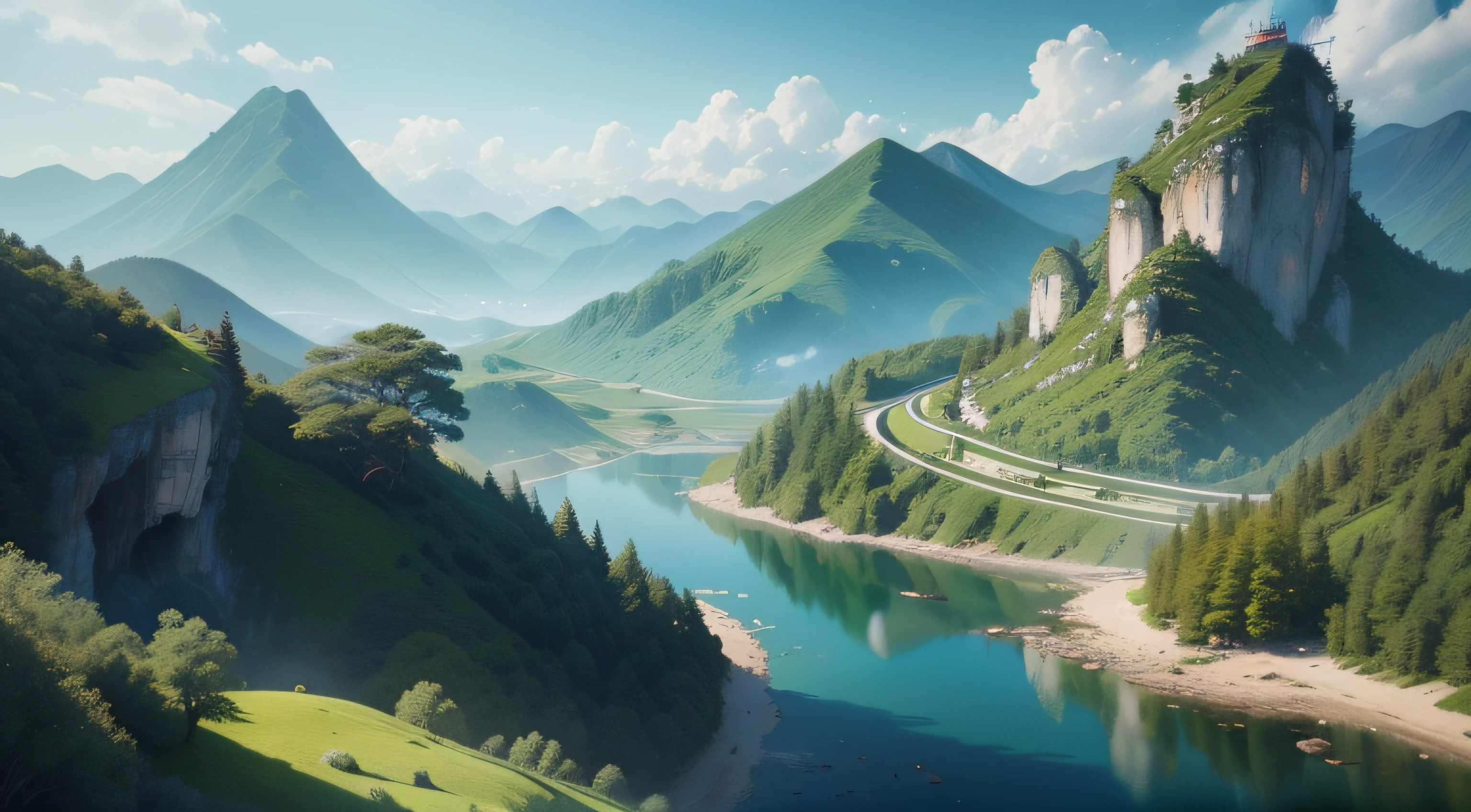tmasterpiece，Best quality at best，（非常详细的 CG 统一 8k 壁纸），（Best quality at best），（The best illustrations），（The best colors），《《《Chinese style concept》》》，《《Intense color》》，《Green Mountains and Green Water》，《《《Oversized scenes》》》，large scene，Delicate picture，High saturation，（Particle effect）and other 3D， Octane rendering，Ray traching，Super meticulous，the soft light