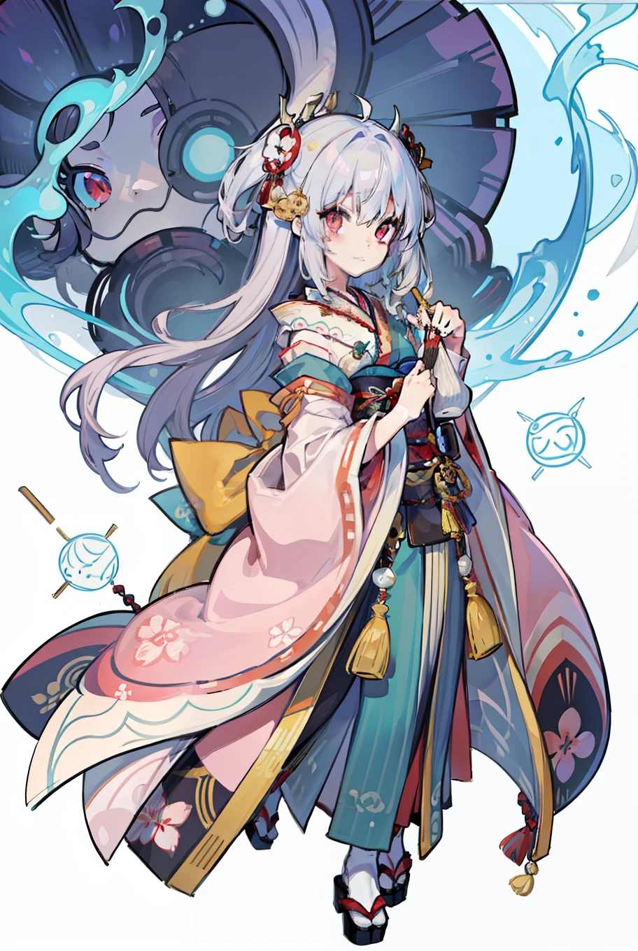1人, reference sheet, (Fantasy character design, Front, back, Side) girl, kimono, japanese goddess, enmusubi