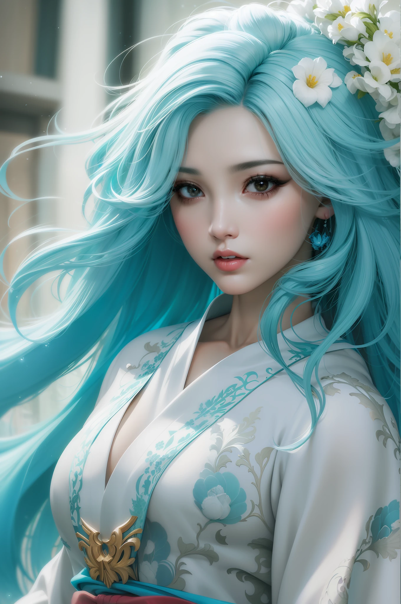 Close up portrait of woman with black hair and white robe, artwork in the style of guweiz, deviantart artstation cgscosiety, ArtGerm on ArtStation Pixiv, ross tran 8 k, ArtGerm. Anime Illustration, fanart best artstation, Detailed Digital Anime Art, digital anime art, ArtGerm. high detailing