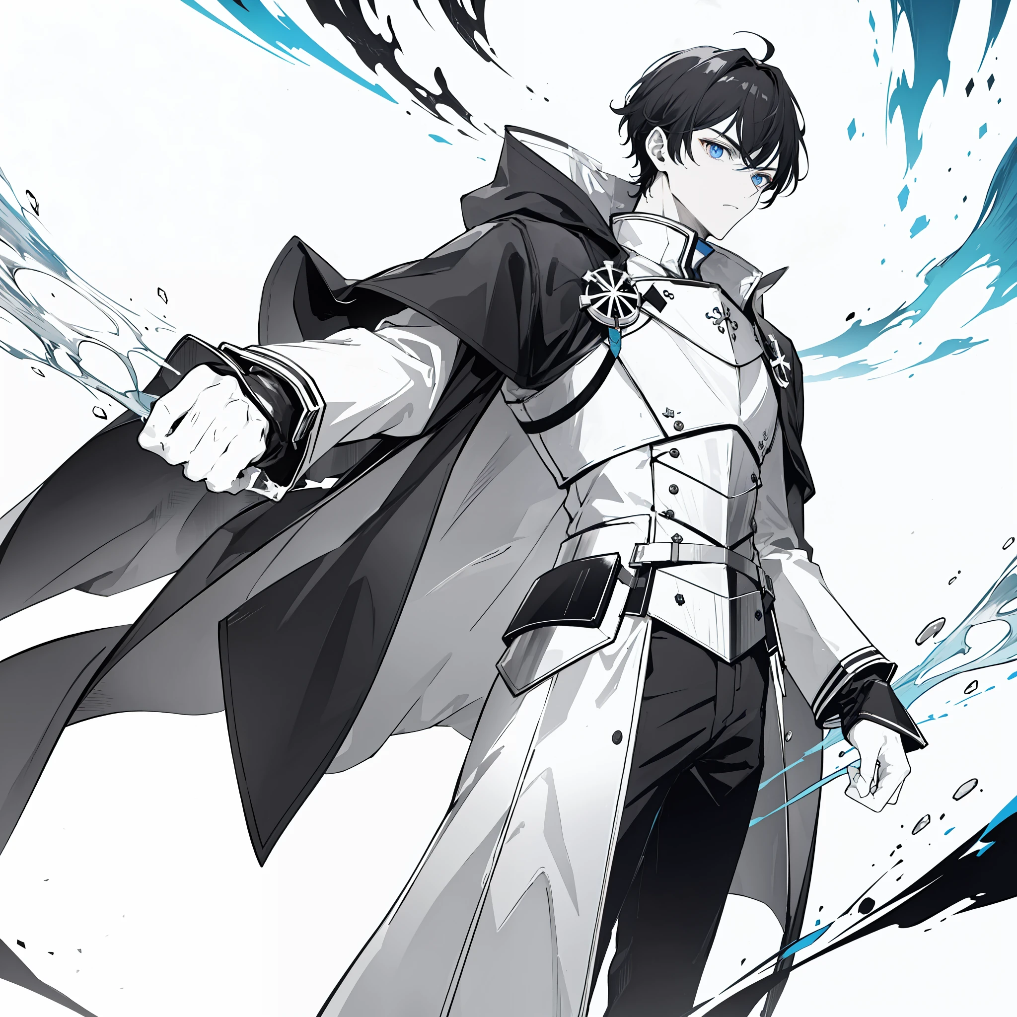 "4k Monochromatic. Badass male with black hair, wear white armor with coat, he is the knight of sky (monochromatic:1:1, ultra hd, 4k)"