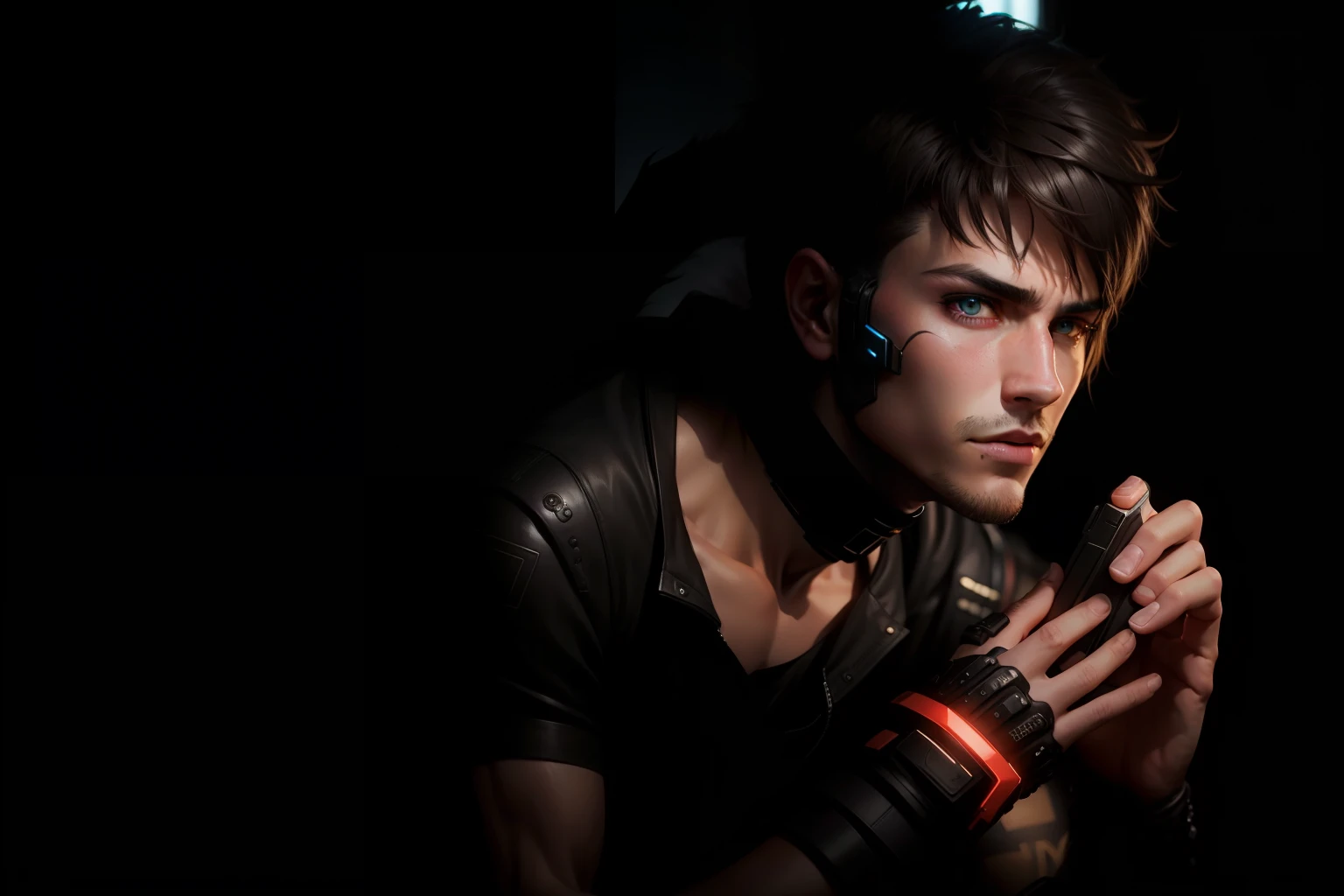 Cyberpunk handsome boy ultra realistic with cat