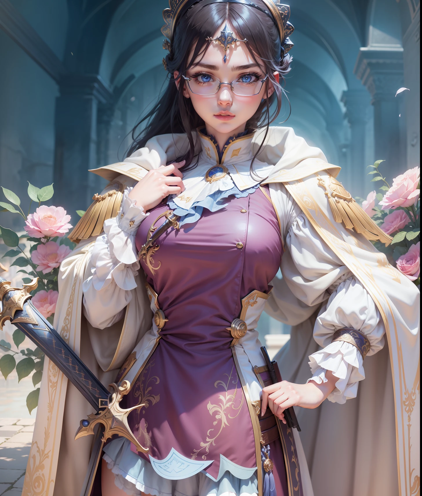 beautiful detailed girl, very detailed eyes and face, beautiful detailed eyes,have sword and eye glasse very detailed, ridiculous, incredibly ridiculous, huge file size, super detailed, high resolution, very detailed, best quality, masterpiece, illustration, very detailed, CG, unified, 8k wallpaper, amazing, Fine details, masterpiece, best quality, very detailed CG uniform 8k wallpaper, light on face, cinematic lighting, 1girl,