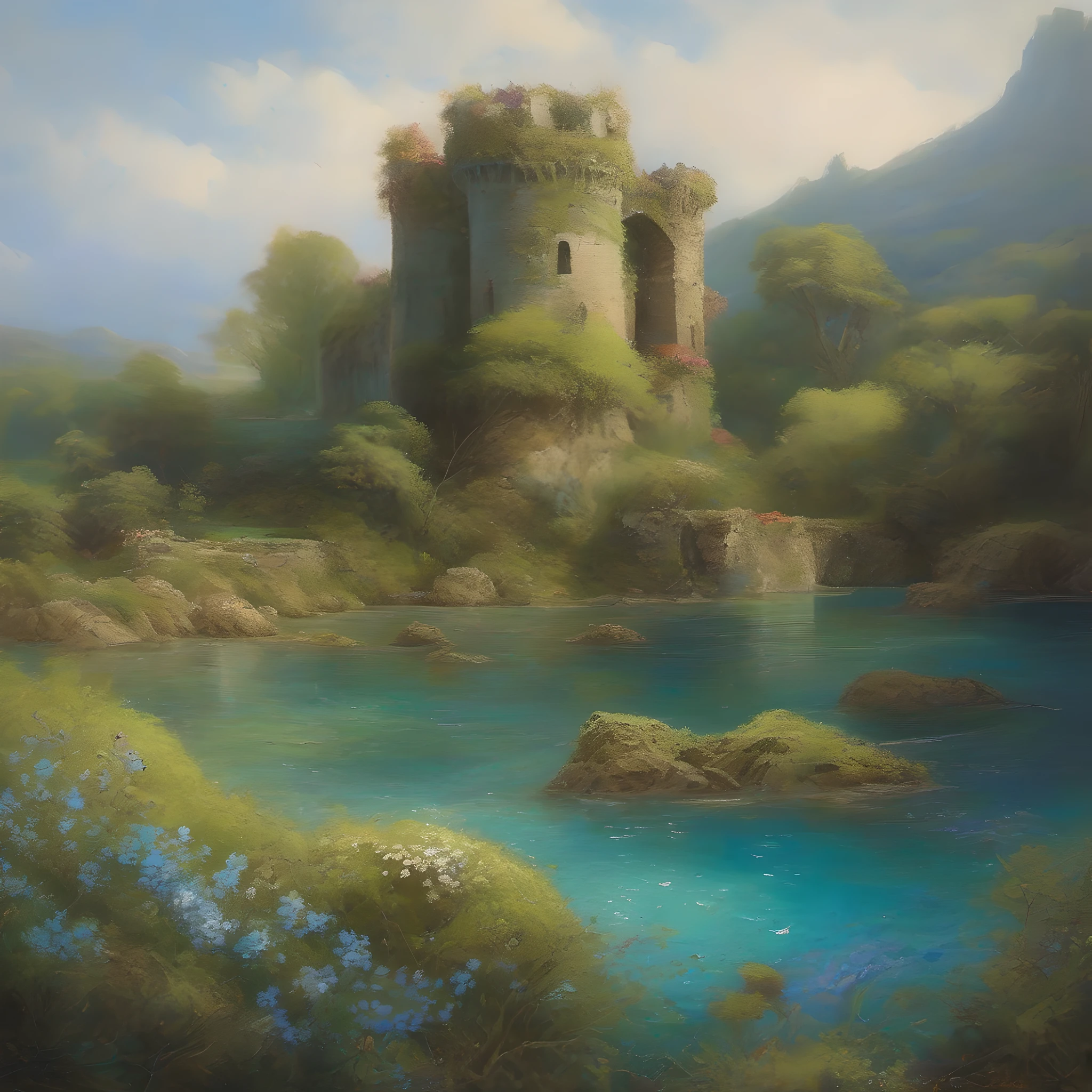 Beside a pumice isle in Baiae's bay,
And saw in sleep old palaces and towers
ring within the wave's intenser day,
All overgrown with azure moss and flowers