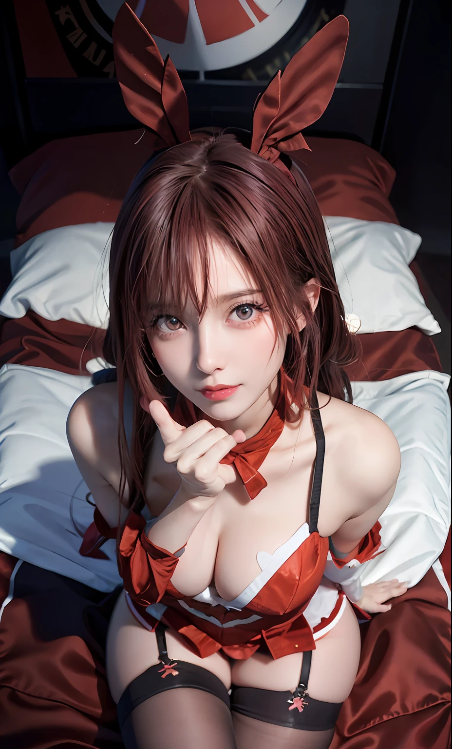 (RAW Photography:1.2)、top-quality、a beautiful detailed girl、bunnygirl、girl sleeping、extremely detailed eye and face、beatiful detailed eyes、huge filesize、hight resolution、hight resolution、8k wallpaper、finely detail、Highly detailed ticker uniform 8k wallpaper、Light on the face、电影灯光、、sexy pose、(photorealisim:1.4)、illustratio、surrealism、From above、super detailing、masterpiece、a playboy bunny、fishnets pantyhose、perfect fingers、エロ