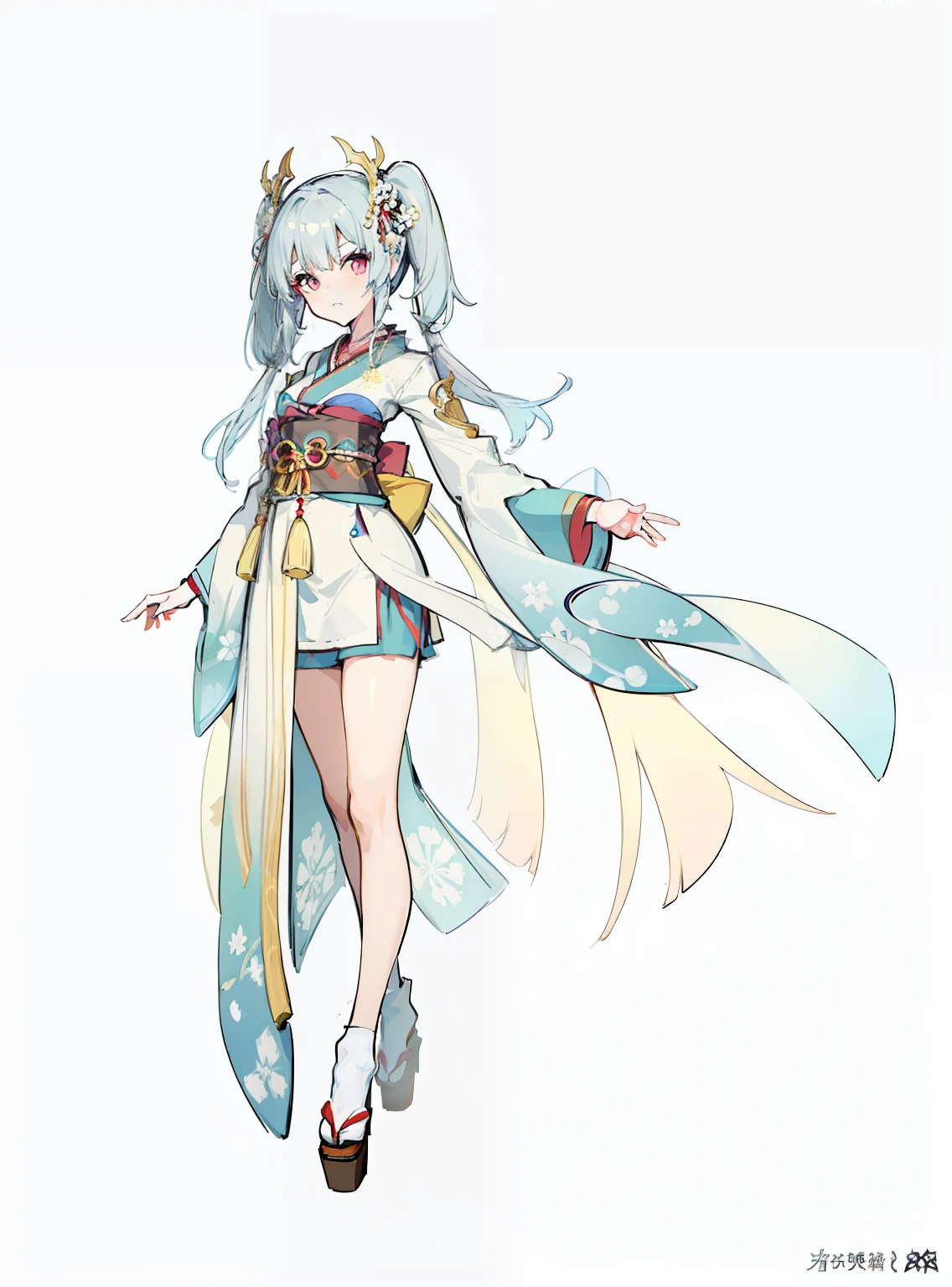 1人, reference sheet, (Fantasy character design, Front, back, Side) girl, kimono, japanese goddess