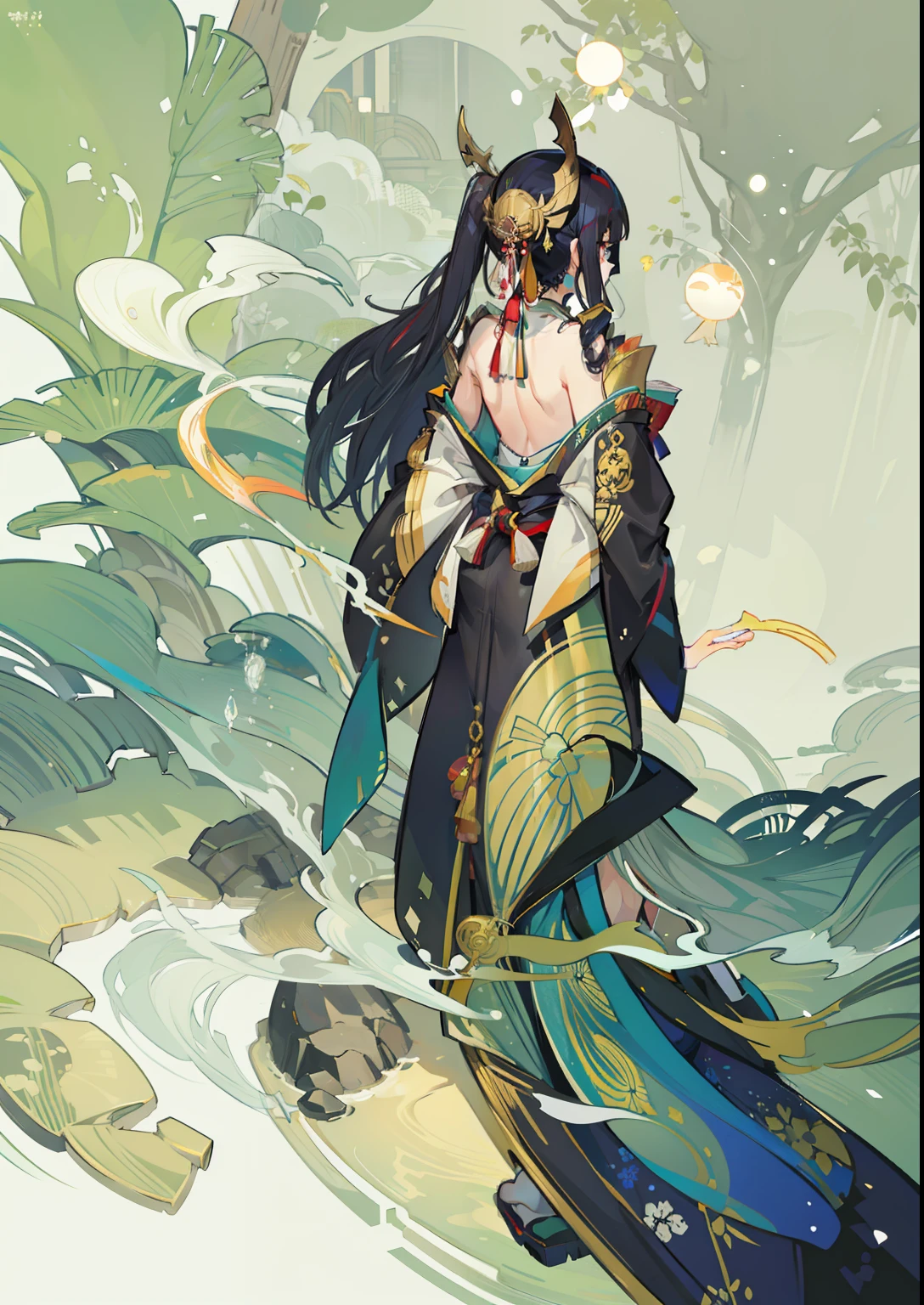1人, reference sheet, (Fantasy character design, Front, back, Side) girl, kimono, japanese goddess
