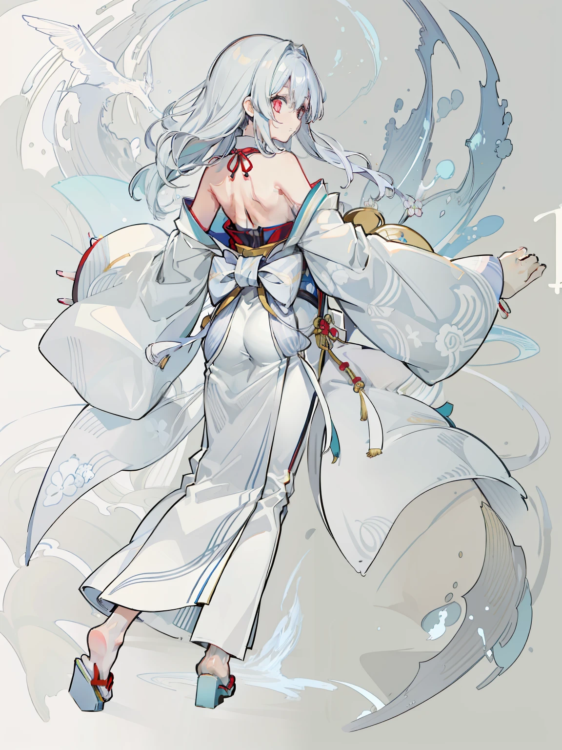 1人, reference sheet, (Fantasy character design, Front, back, Side) girl, kimono, japanese goddess