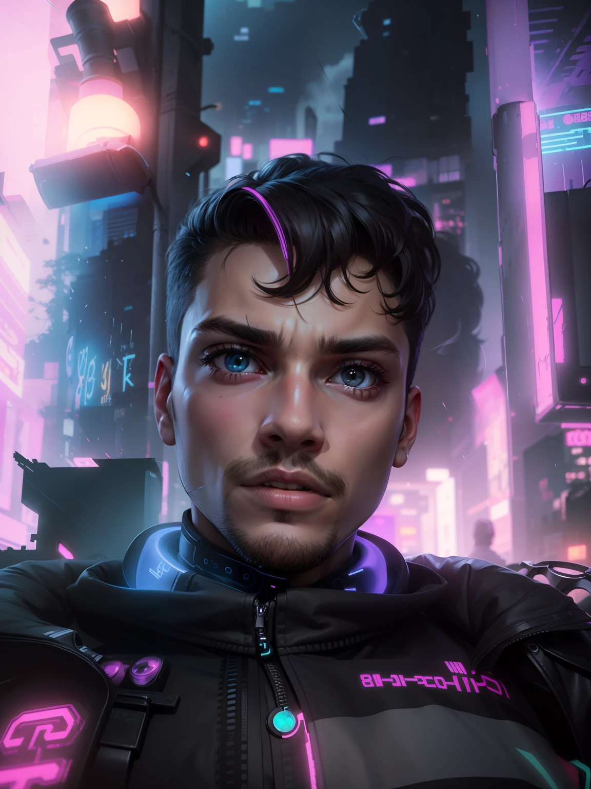 jpg, toddler, cyberpunk, neon, 8k, --v 4 change background cyberpunk handsome boy, realistic face, 8k, ultra realistic
