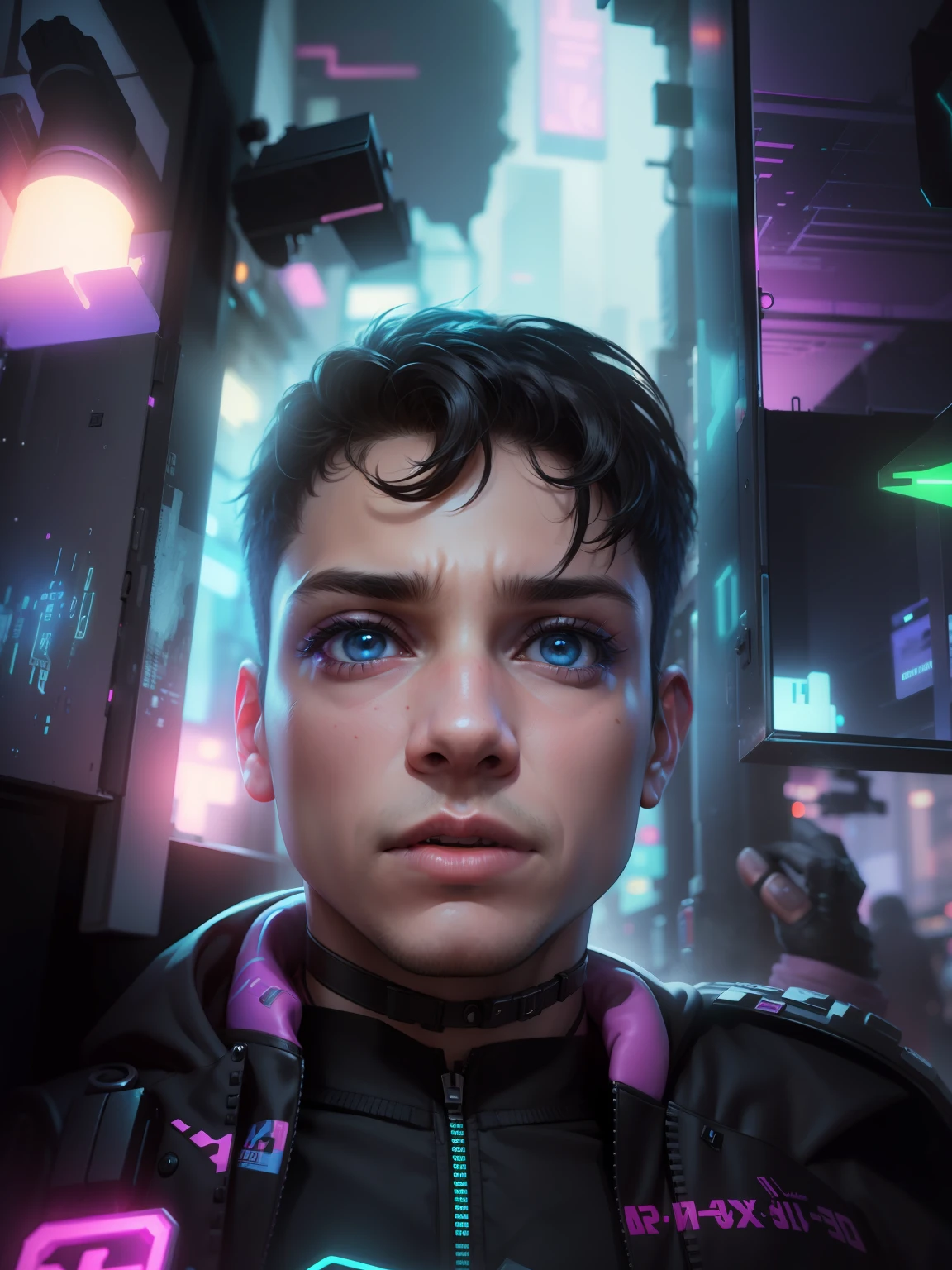jpg, ddler, cyberpunk, neon, 8k, --v 4 change background cyberpunk handsome boy, realistic face, 8k, ultra realistic qut boy ba