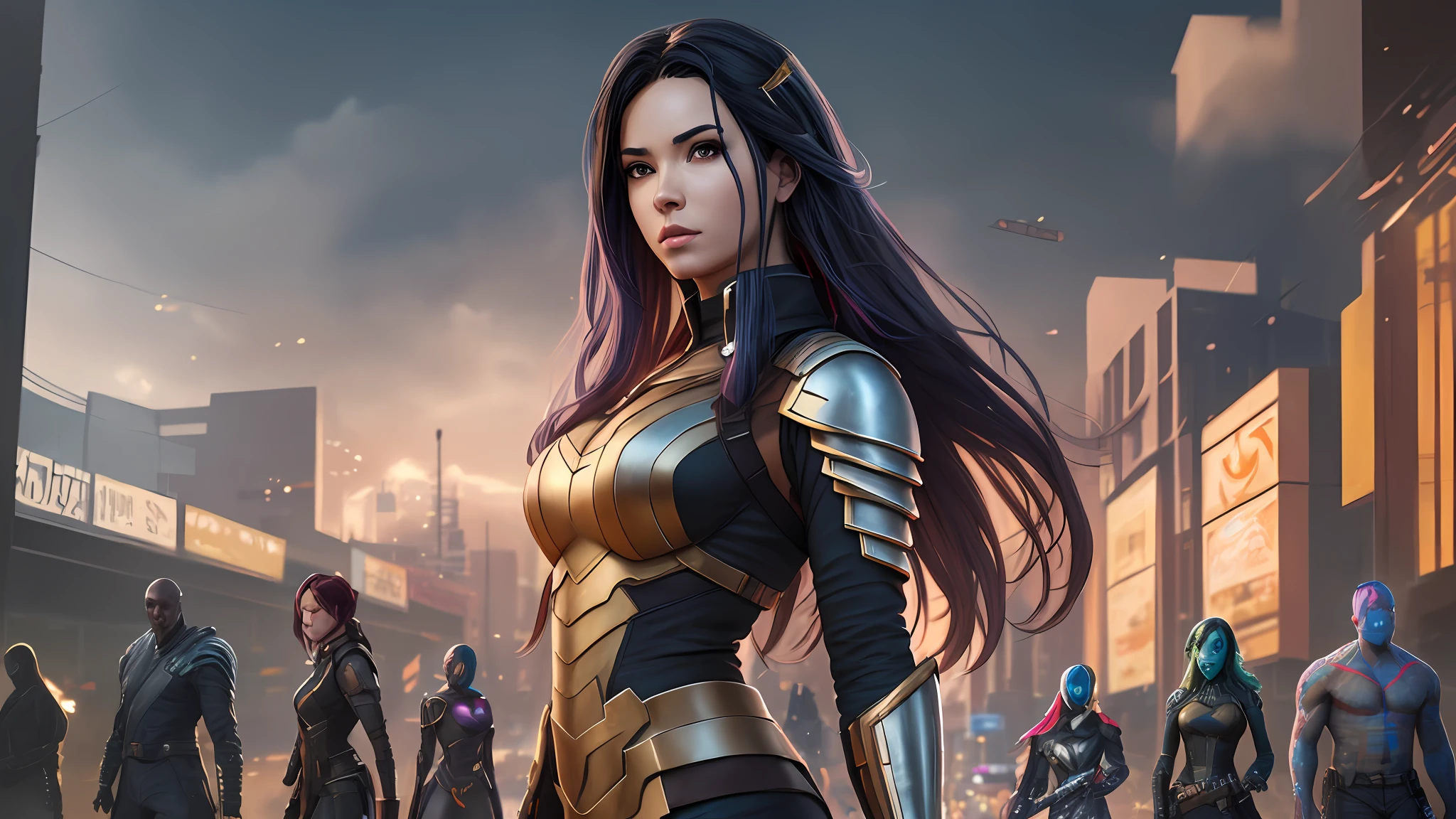 (masterpiece) (unreal engine) (photo realistic) female black hair warrior, weapons, cyberpunk, armor, guardians of the galaxy, fine scharp details, low iso lighting, raytracing, art station, stunning character art, fanart best artstation, epic exquisite character art, beautiful armor, extremely detailed artgerm, detailed digital anime art, artgerm on artstation pixiv --auto --s2