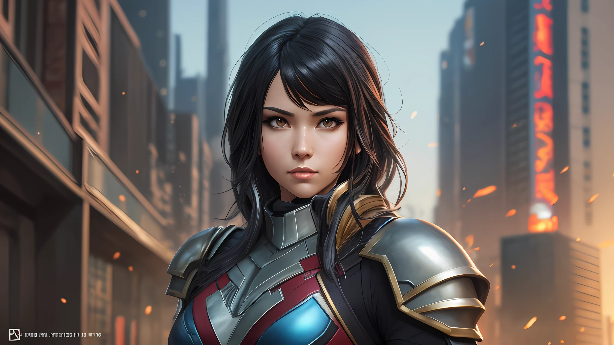 (masterpiece) (unreal engine) (photo realistic) female black hair warrior, looking at you, weapons, cyberpunk, armor, guardians of the galaxy, fine scharp details, raytracing, art station, stunning character art, fanart best artstation, epic exquisite character art, beautiful armor, extremely detailed artgerm, detailed digital anime art, artgerm on artstation pixiv --auto --s2