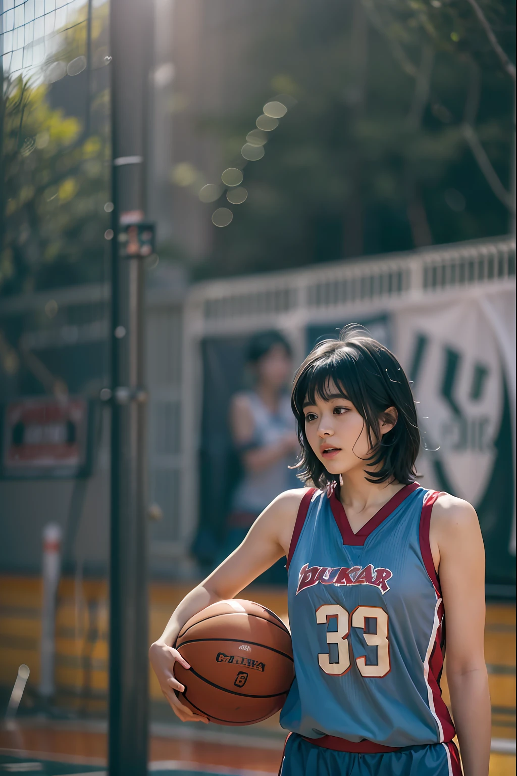 (8k, best quality, masterpiece:1.2), (realistic, photo-realistic:1.37), ultra-detailed,best quality, ultra high res, professional lighting, photon mapping, radiosity, physically-based rendering, cinematic lighting, basketball court,depth of field, sharp focus,sunbeam, good composition,(bokeh:1.2) 1girl,solo,(full body), (closed mouth),beautiful detailed eyes, pose, narrow waist,basketball uniform, black hair,messy hair,long hair floating in wind,(ulzzang-6500:1.2)
mix4, hiqcgbody