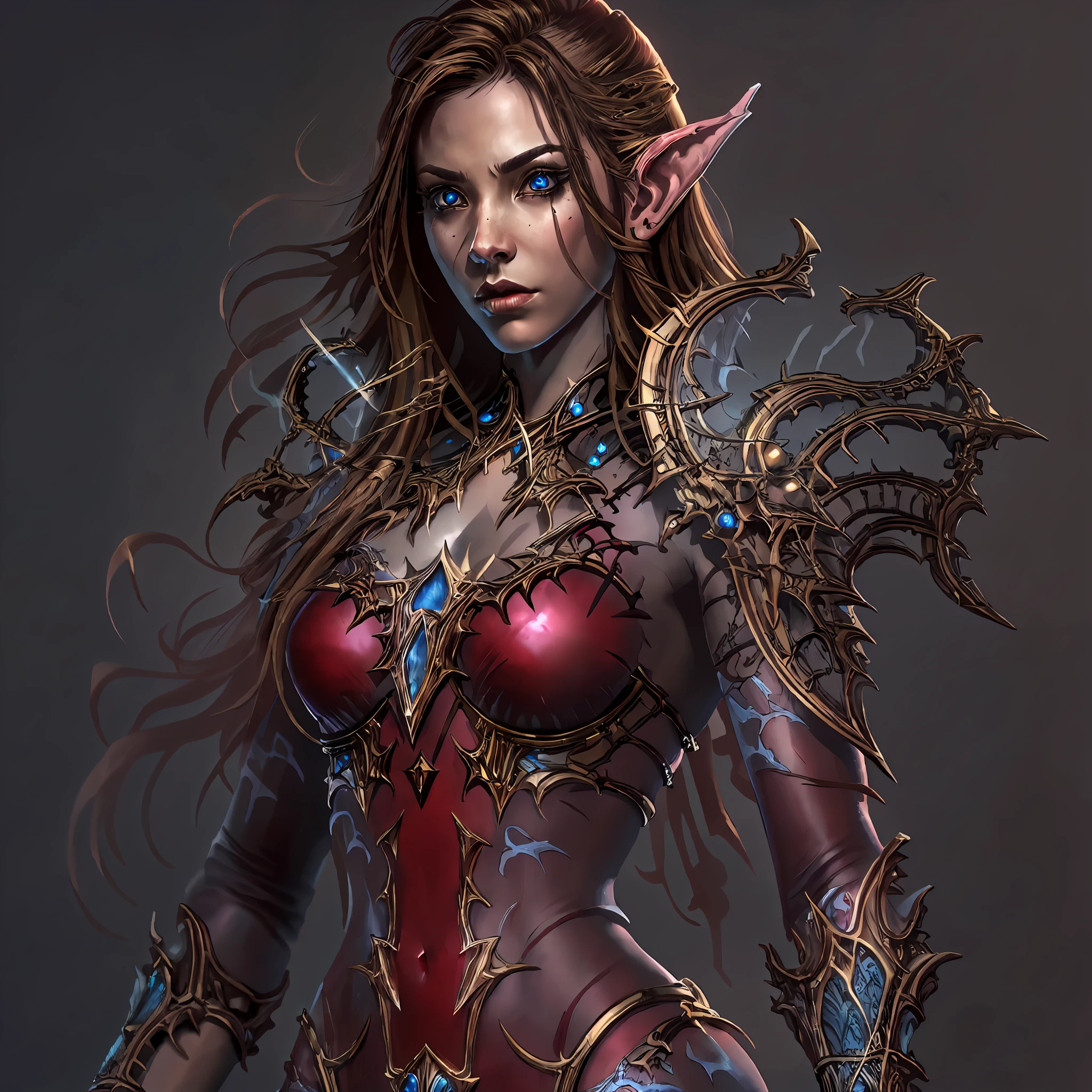 high details, best quality, 8k, [ultra detailed], masterpiece, best quality, (extremely detailed), dynamic angle, ultra wide shot, RAW, photorealistic, fantasy art, dnd art, rpg art, realistic art, a wide angle picture of an epic female elf, arcane warrior, warrior of magic, fighter of the arcana, full body, [[anatomically correct]] full body (1.5 intricate details, Masterpiece, best quality) casting a spell (1.5 intricate details, Masterpiece, best quality), casting an epic spell, [colorful magical sigils in the air],[ colorful arcane markings floating] (1.6 intricate details, Masterpiece, best quality) holding an [epic magical sword] (1.5 intricate details, Masterpiece, best quality) holding epic [magical sword glowing in red light] (1.5 intricate details, Masterpiece, best quality). in fantasy urban street (1.5 intricate details, Masterpiece, best quality), a female beautiful epic elf wearing elven leather armor (1.4 intricate details, Masterpiece, best quality), high heeled leather boots, ultra detailed face, small pointed ears,  thick hair, long hair, dynamic hair, fair skin intense eyes, fantasy city background (intense details), sun light, backlight, depth of field (1.4 intricate details, Masterpiece, best quality), dynamic angle, (1.4 intricate details, Masterpiece, best quality) 3D rendering, high details, best quality, highres, ultra wide angle