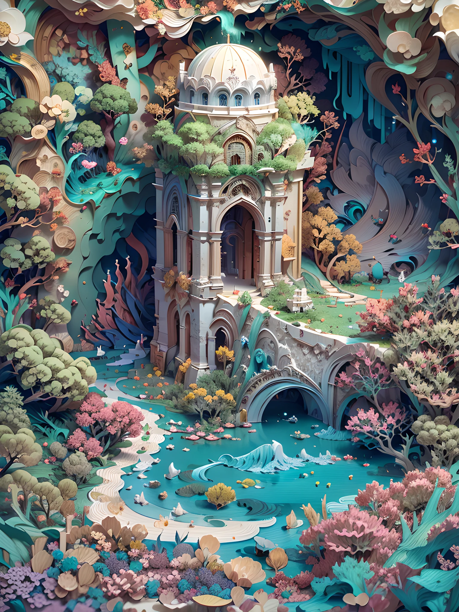 (((masterpiece))),best quality, illustration, best quality exquisite details,3d rendering,Octane render, paper_cut. Beside a pumice isle in Baiae's bay, And saw in sleep old palaces and towers, Quivering within the wave's intenser day, All overgrown with azure moss and flowers. Ode to the West Wind BY PERCY BYSSHE SHELLEY